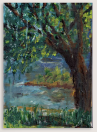 Title - Heat haze Cormorant Bay
Medium - Acrylic and impasto on canvas board
Size of Original – A4 8-1/4 x 11-3/4 in, 210 x 297 mm
Year – 2026
Description - We took a drive to Cormorant Bay in Wivenhoe Queensland Australia. It was a very hot day and 