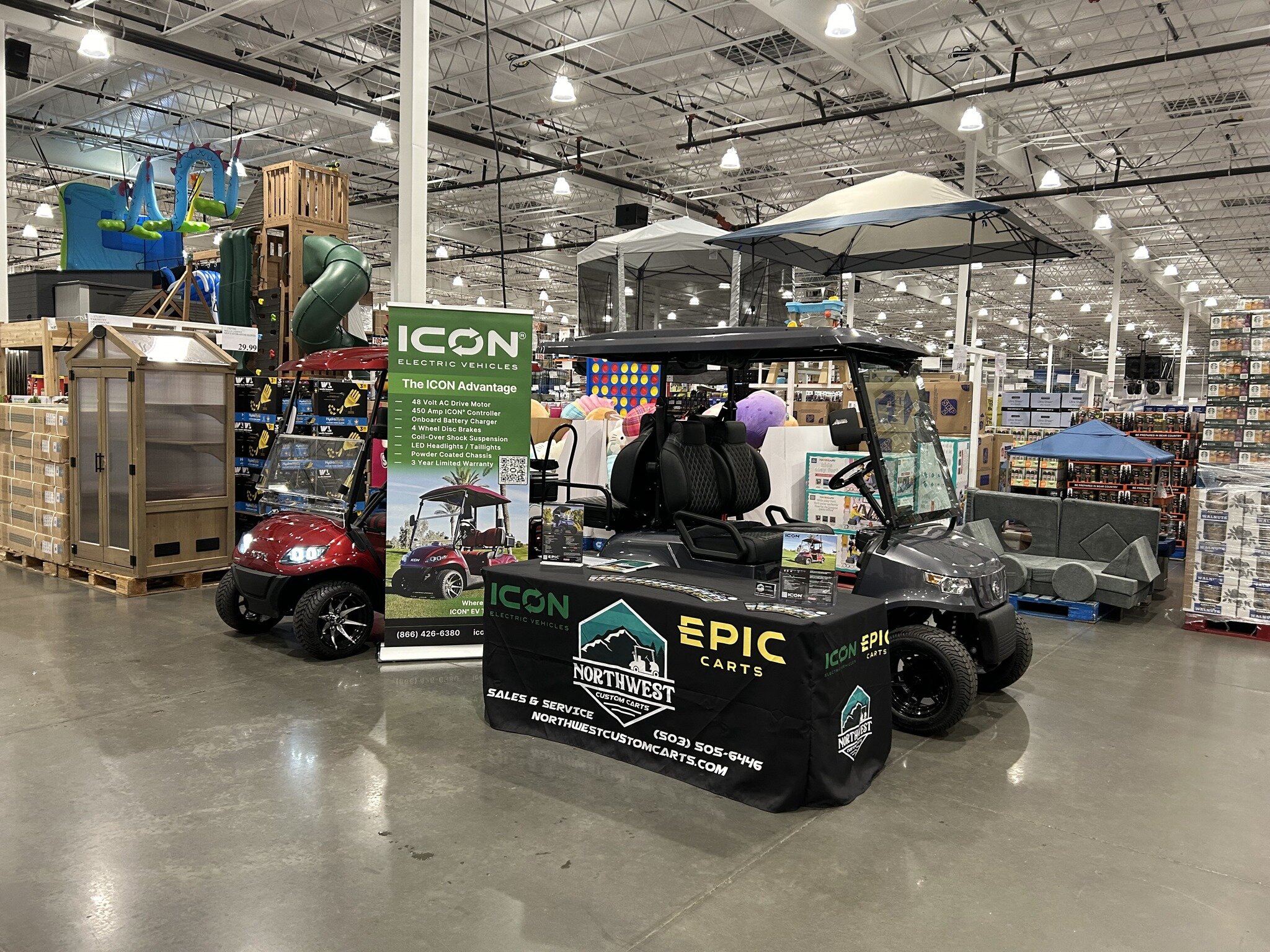 Golf carts at #costco - Camas Edition! Come by the East Vancouver warehouse and check out the Icon and Epic product line. Two, four, and six seat configurations available! #iconev 

#Icon #golfcart #golfcar #personal #electric #vehicle #EV #NEV #Port