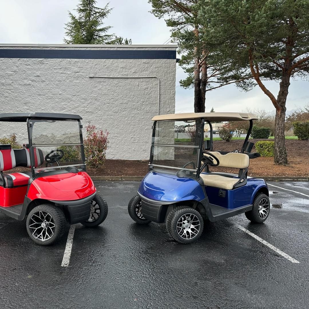 Two more refurbished EZGO RXV&rsquo;s are available now! Both featuring new factory bodies, new seat upholstery, new wheels and tires and brand new Trojan batteries. Freedom mode. We stand behind our refurbished carts with a 6-month warranty.  #ezgor