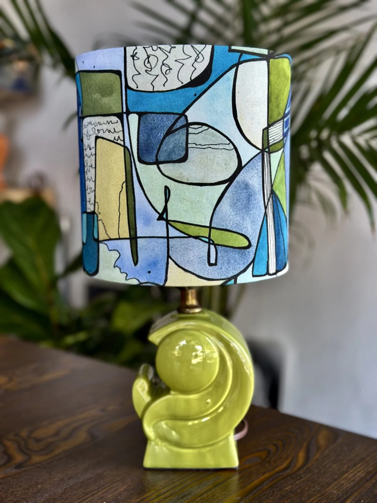 1960s Art Nouveau Revival Lamp, Chartruese Ceramic Base