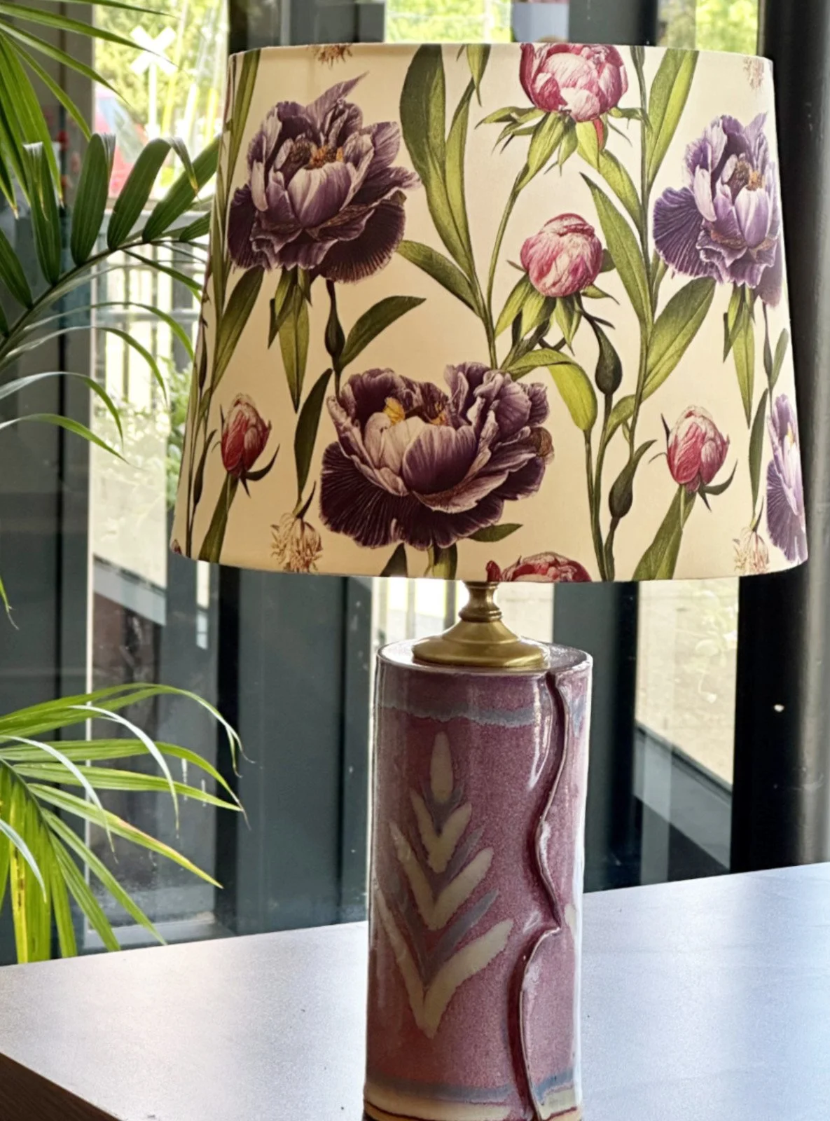 1970s Handmade Pottery Lamp, Speckled Lavender Glazed Base