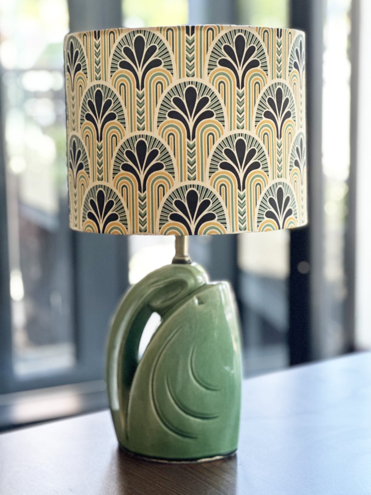 1950s Art Deco Revival Lamp, Light Green Ceramic Base