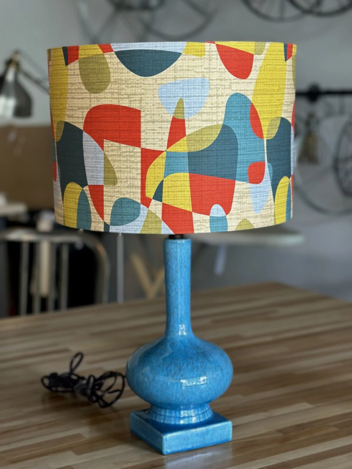 1980s Art Deco Revival Lamp, Blue Speckled Base