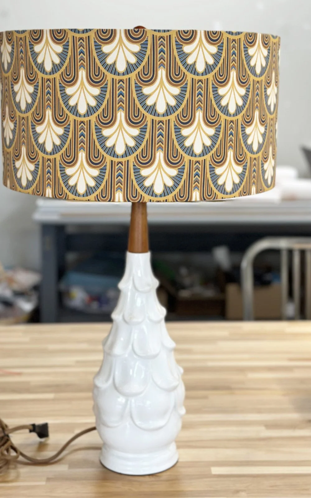 1960s Lamp, White Drip Ceramic Base