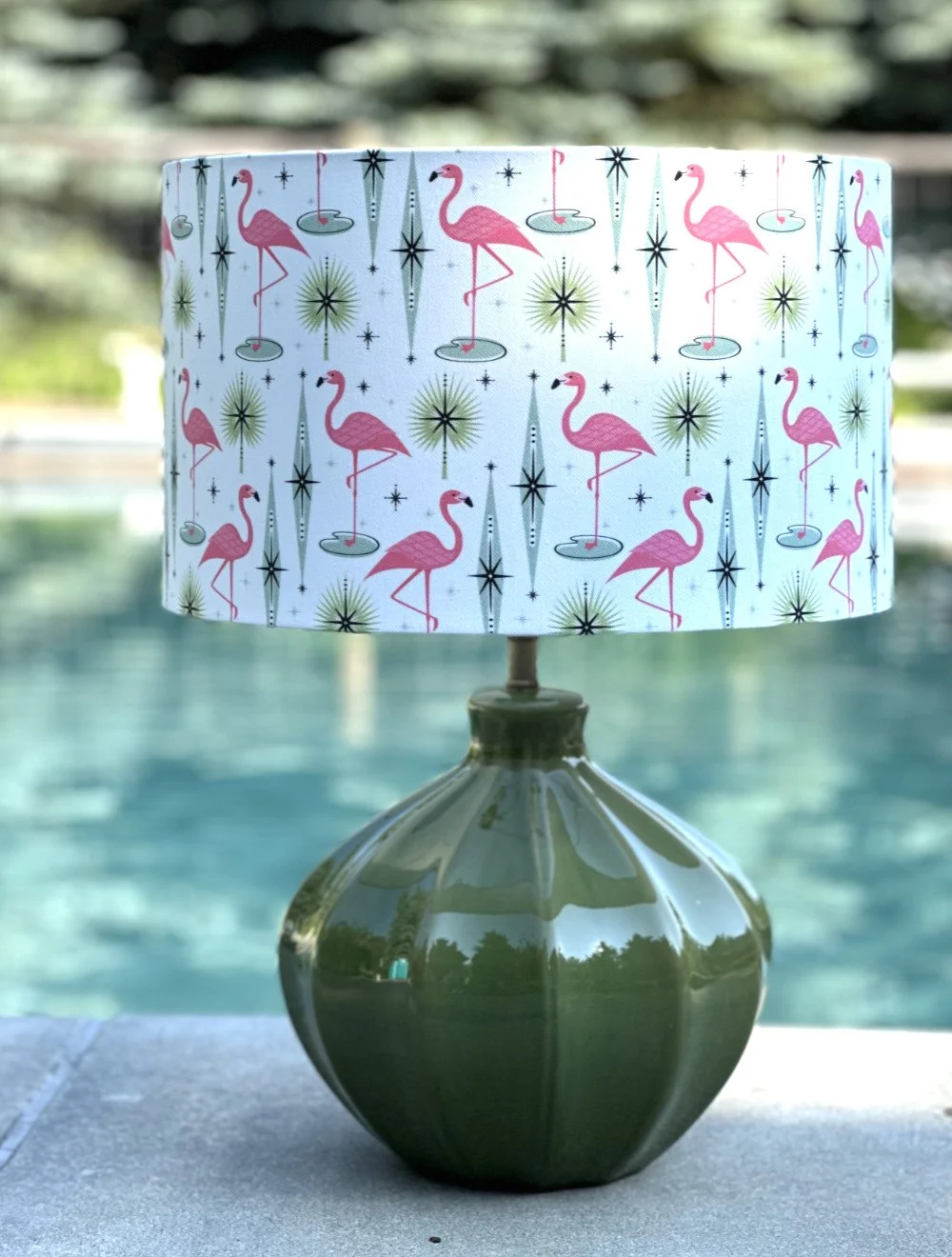 Atomic Flamingo Lamp chilling pool side.