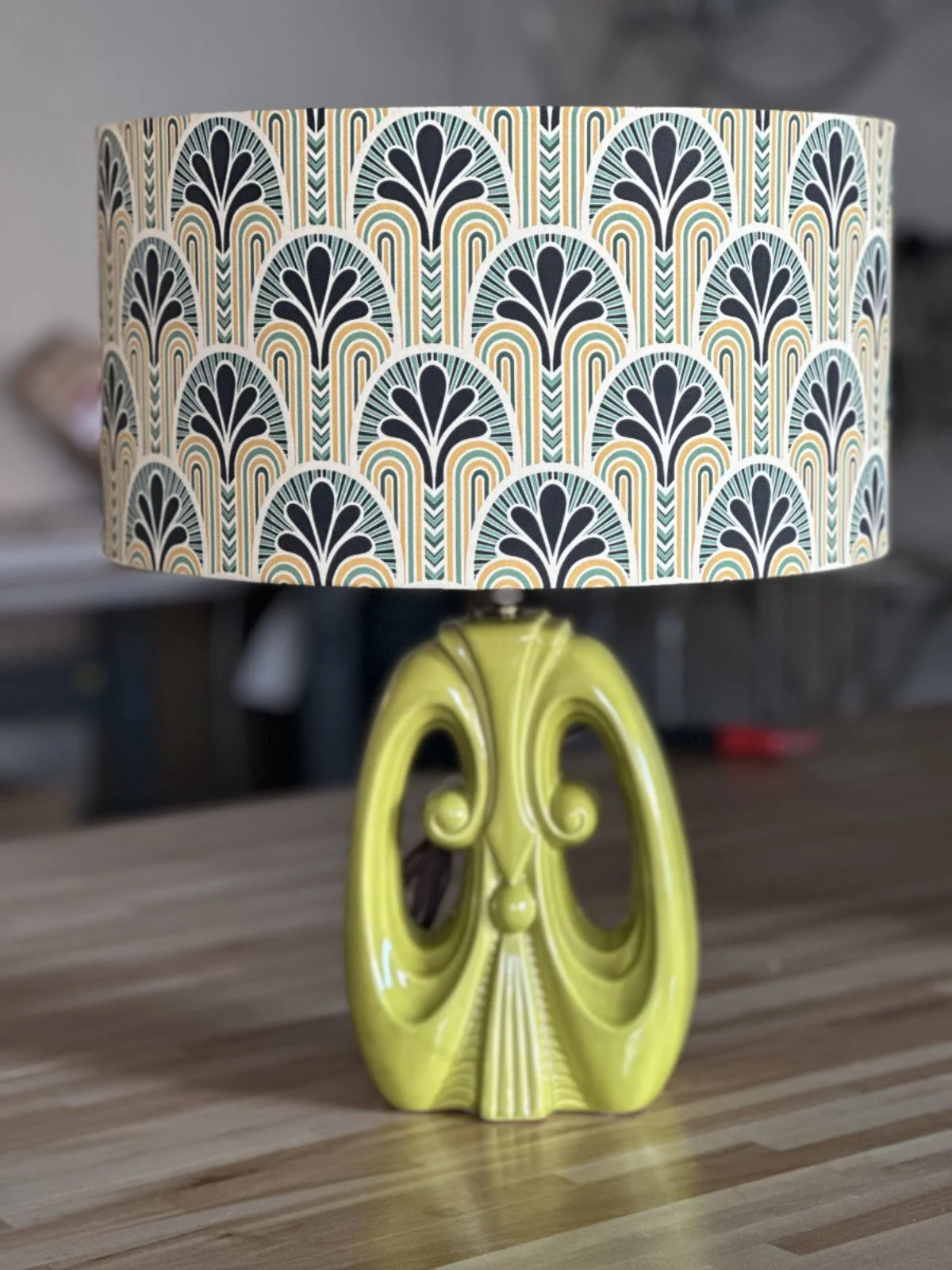 1960s Art Nouveau Revival Lamp, Chartruese Ceramic Base