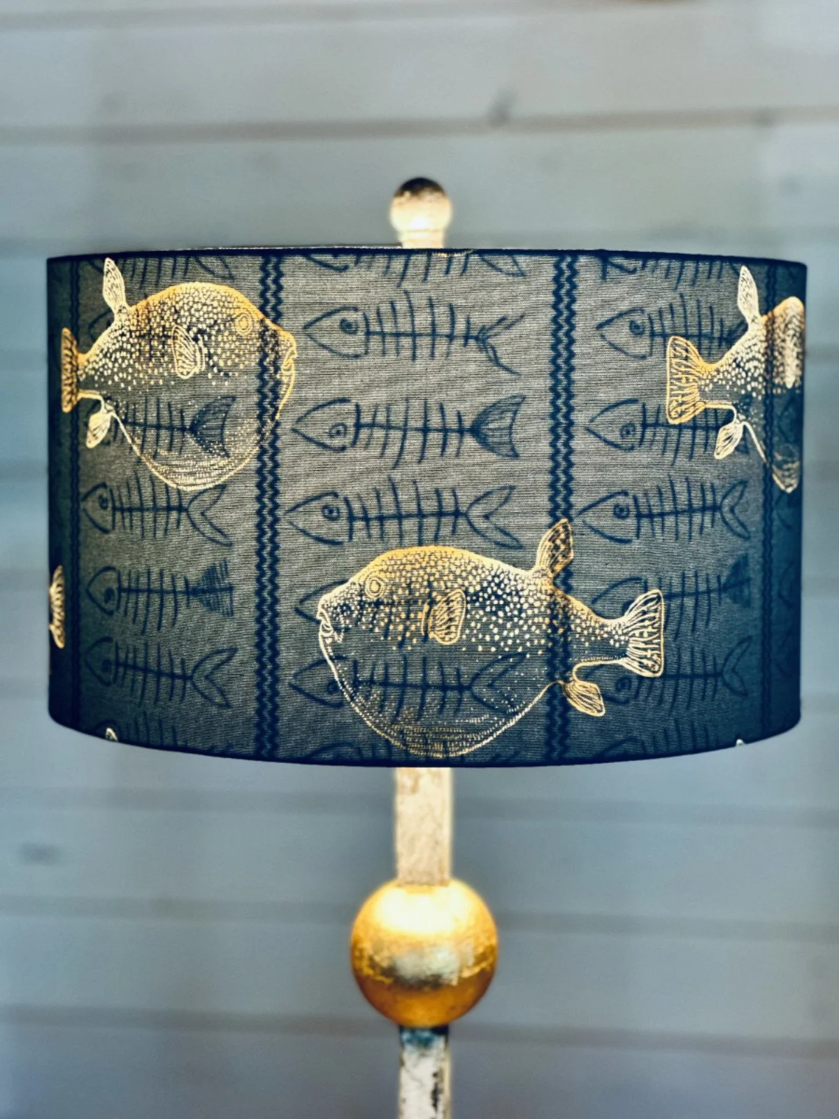 TU-Puff-Fish-on-Iron-Gold-Ball-38in-Lamp-Holographic-Shade-On-18inx9in-$600.jpg
