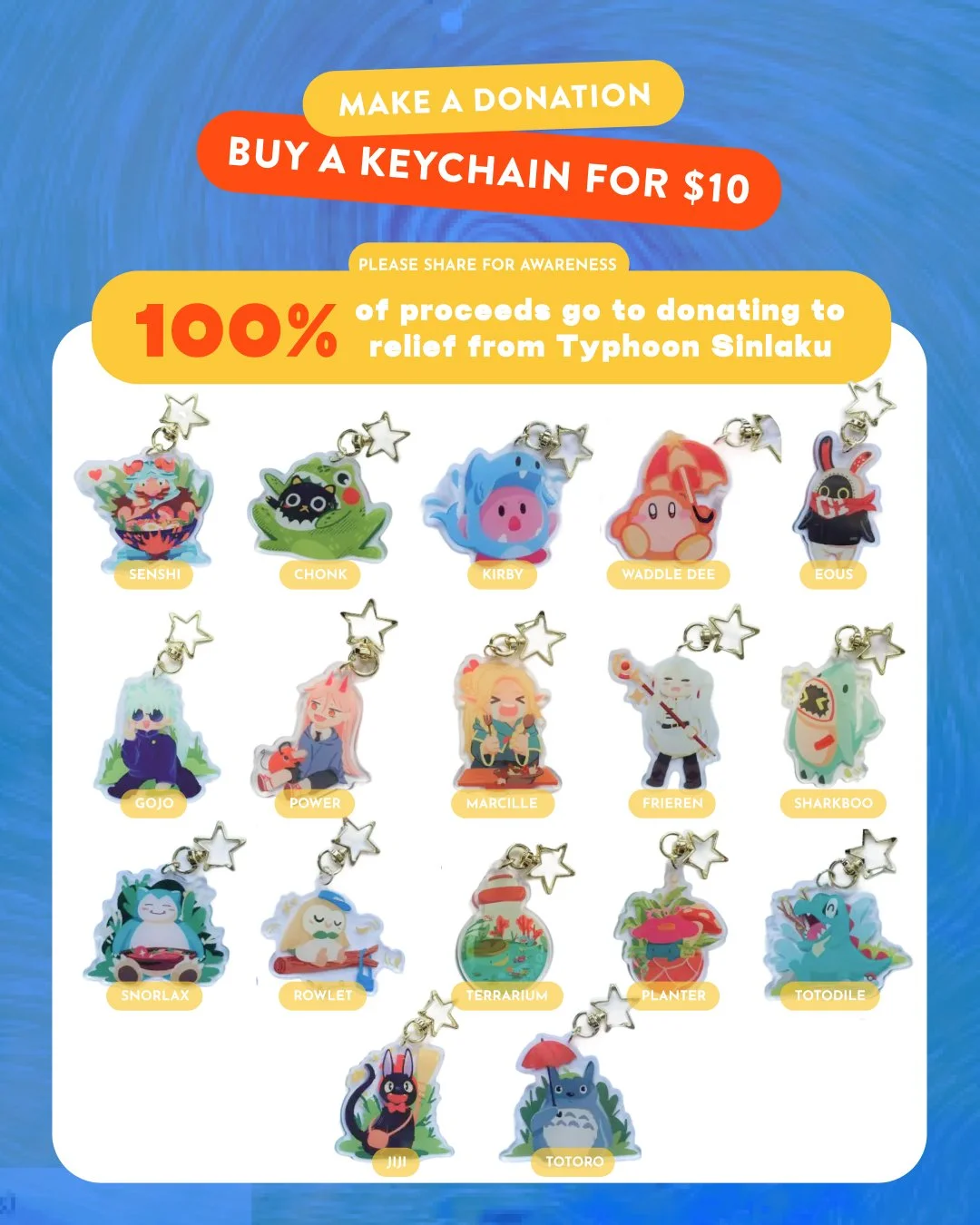 KEYCHAINS [100% of proceeds go to relief donations for Typhoon Sinlaku]
