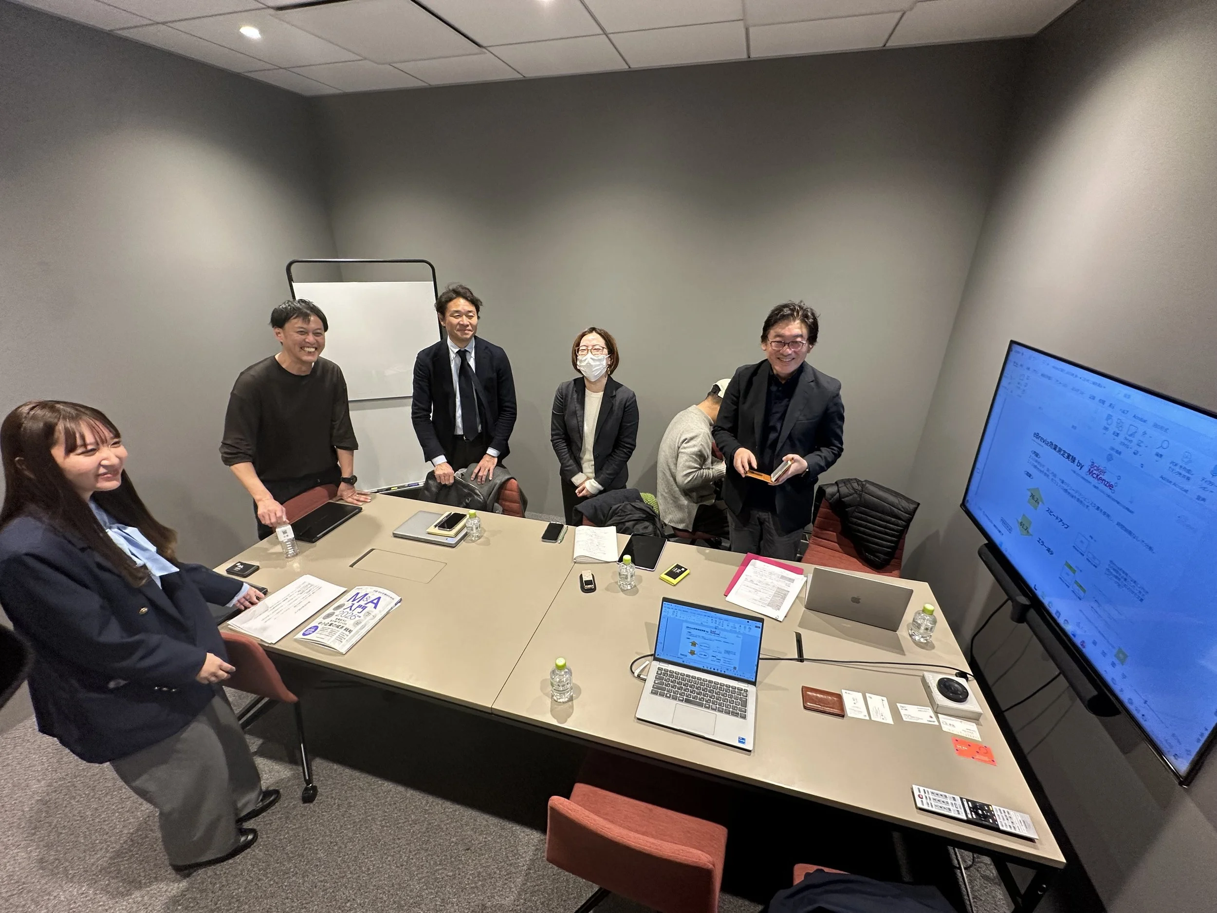 The Nikke Business Publishing team meets with eBrevia APAC Sales Director Daisuke Imai