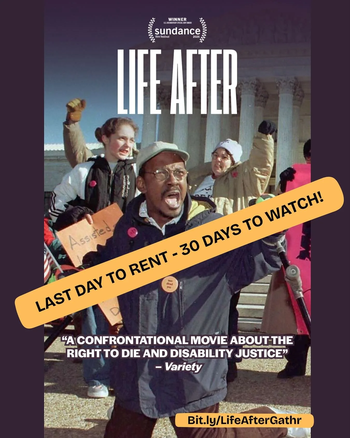 ▶️ TODAY is the last day to rent LIFE AFTER, our Sundance award-winning film directed by @reidjdavenport! The shocking abuses of power uncovered in this film - rooted in systemic disregard for disabled life - have only continued to escalate since its