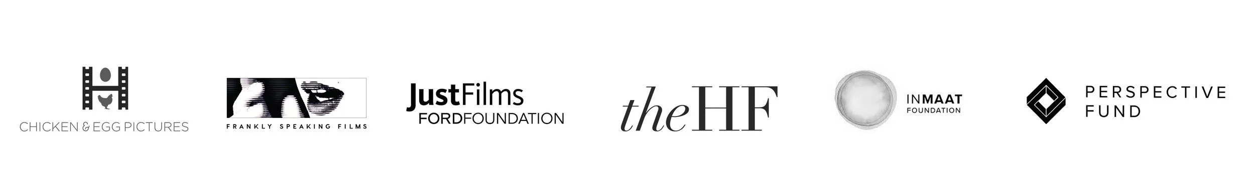 Logos from Chicken and Egg Pictures,  Frankly Speaking Films, JustFilms Ford Foundation, the HF, Inmaat Foundation, Perspective Fund.