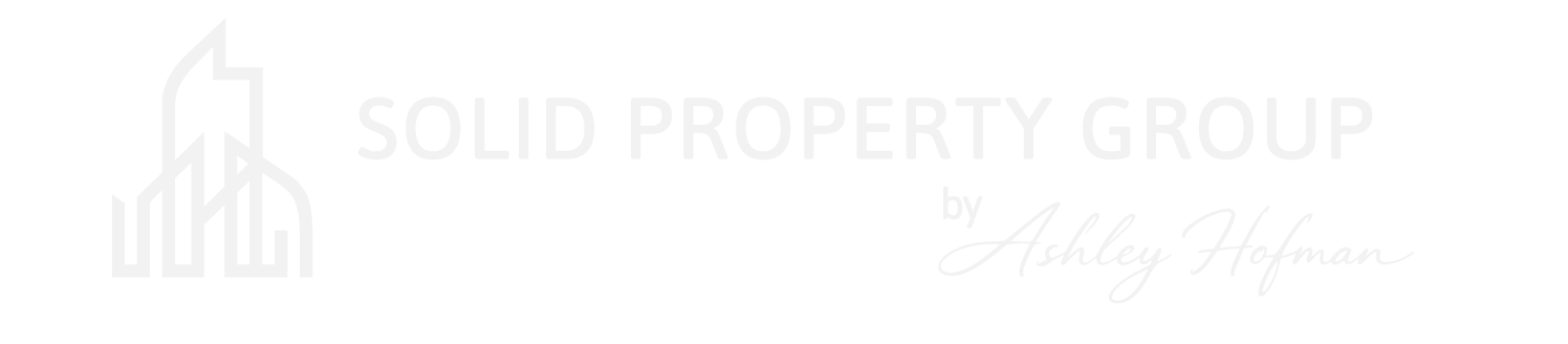 Logo for Solid Property Group by Ashley Hofman featuring stylized building outline and text.