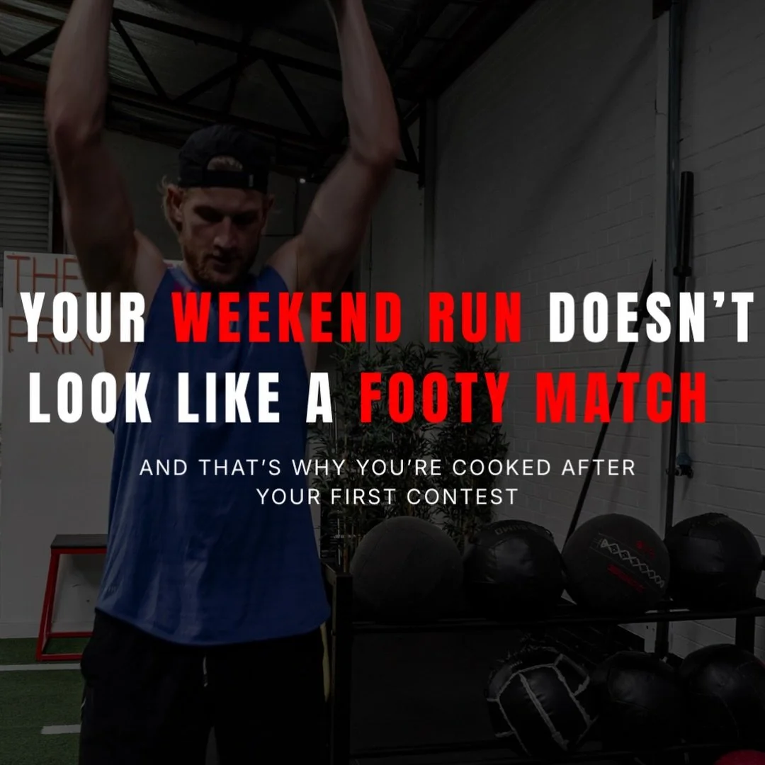 Most weekend runs look something like this:

&bull; steady kms
&bull; fartlek intervals
&bull; random conditioning blocks

But matches actually include:

&bull; sprint efforts
&bull; high speed running
&bull; accelerations
&bull; repeat efforts
&bull