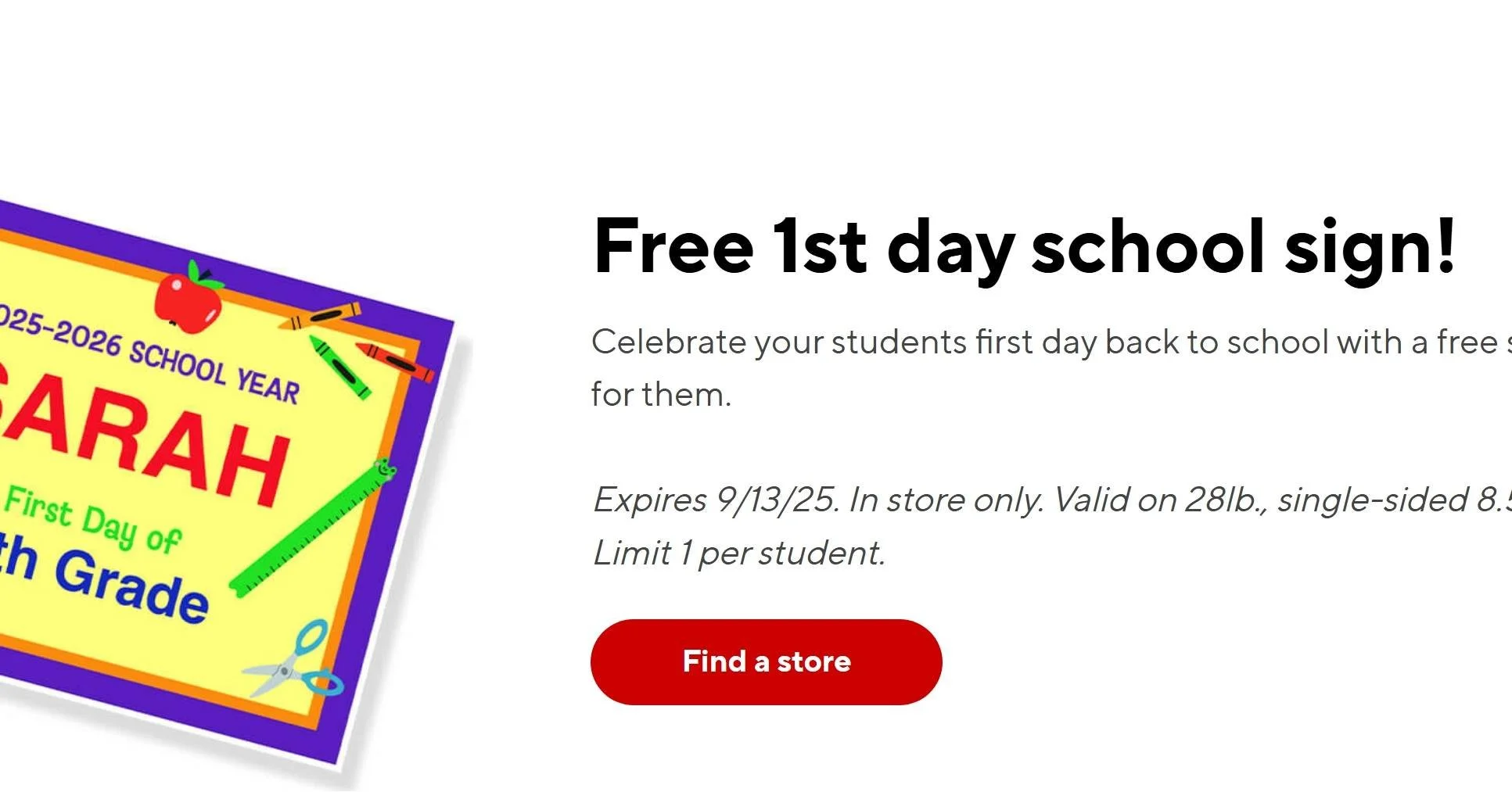 💰Freebie Friday! Free back to school sign at Staples 🤩
https://www.staples.com/services/printing/solutions/back-to-school-printing/