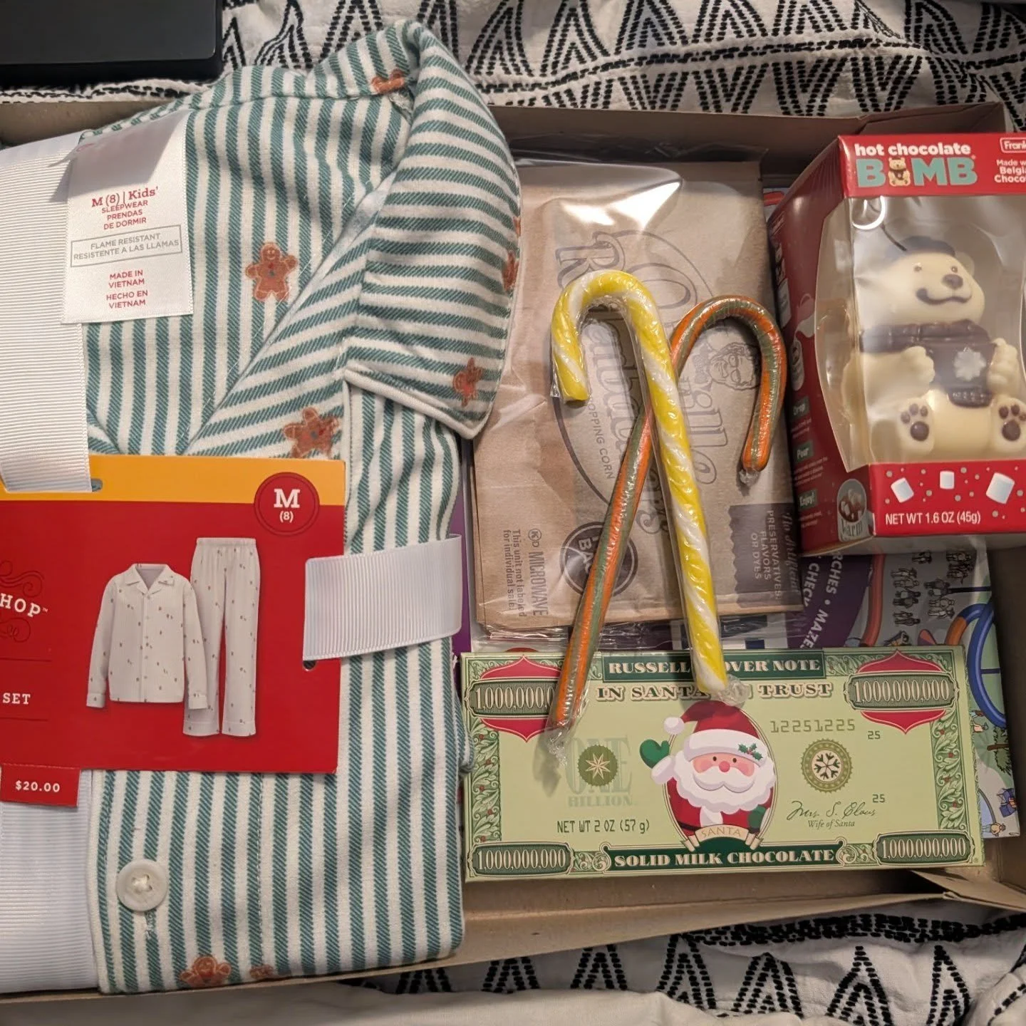 One of my favorite Christmas traditions we have is baking on Christmas Eve and Christmas eve boxes for my family. Every year on Christmas Eve my kids and husband open their Christmas eve present. It's always filled with our matching pj's, hot cocoa, 