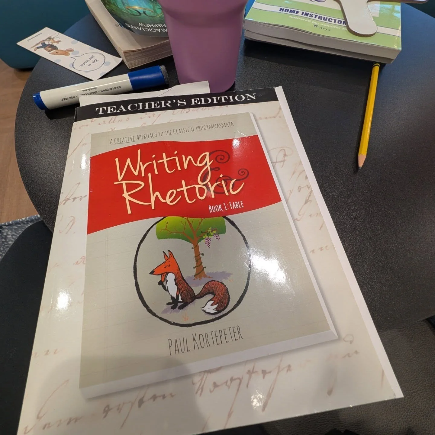 Sometimes homeschooling isn't at home it's at the dental office. I got this tote bag last year at Aldi, Target, or Walmart. It's so convenient for making lessons portable!

Where's the most random place you've homeschooled?