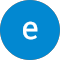 Blue circle with a white lowercase letter 'e' inside