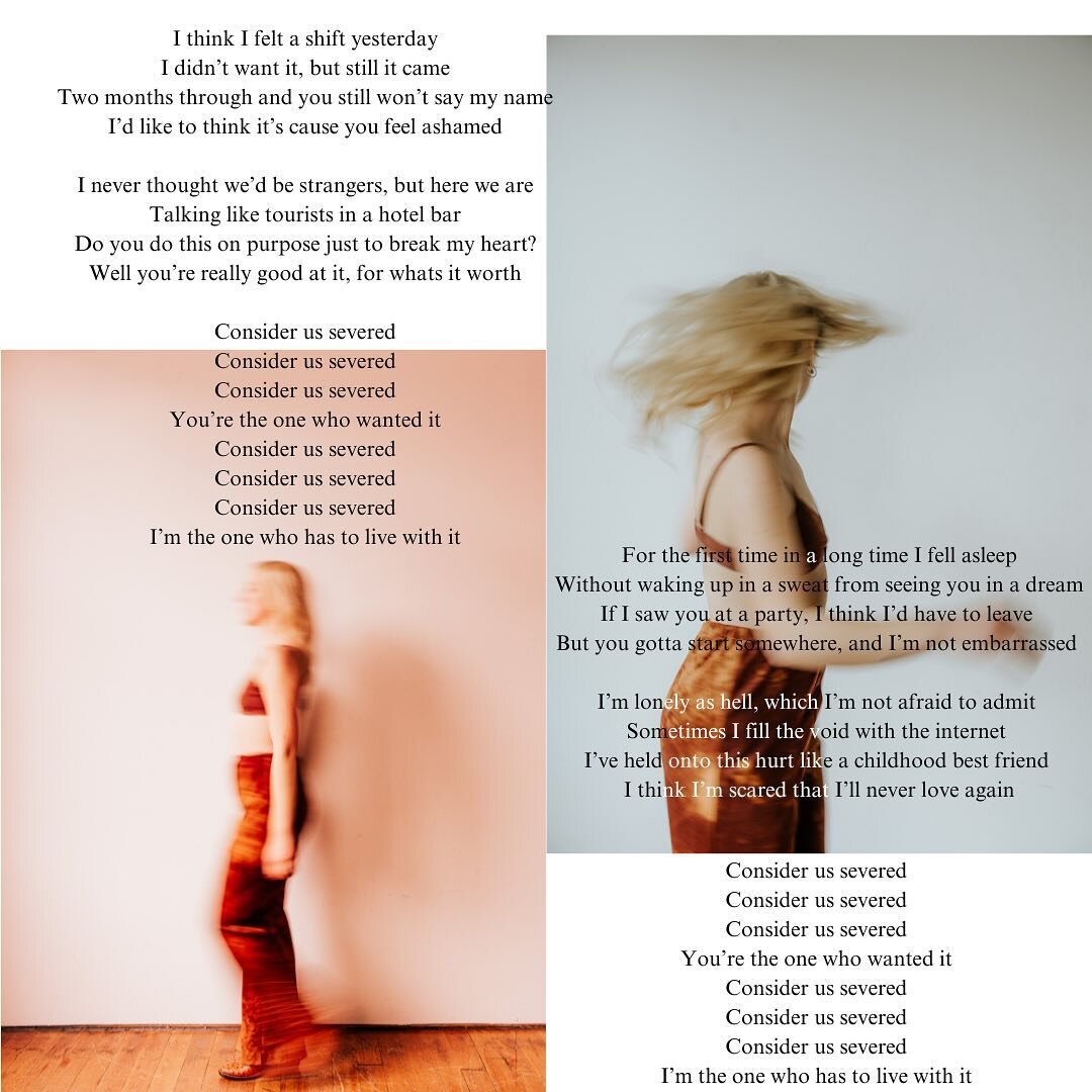 &ldquo;Severed&rdquo; has been out for a week and then some. Here are the lyrics and the credits for it. Photos by Delilah Lovejoy and Eli Lu. 

Mia Day: Voice, background vocals, acoustic guitar Aidan Ashland: Electric guitar
Mike Tenreiro: Bass gui