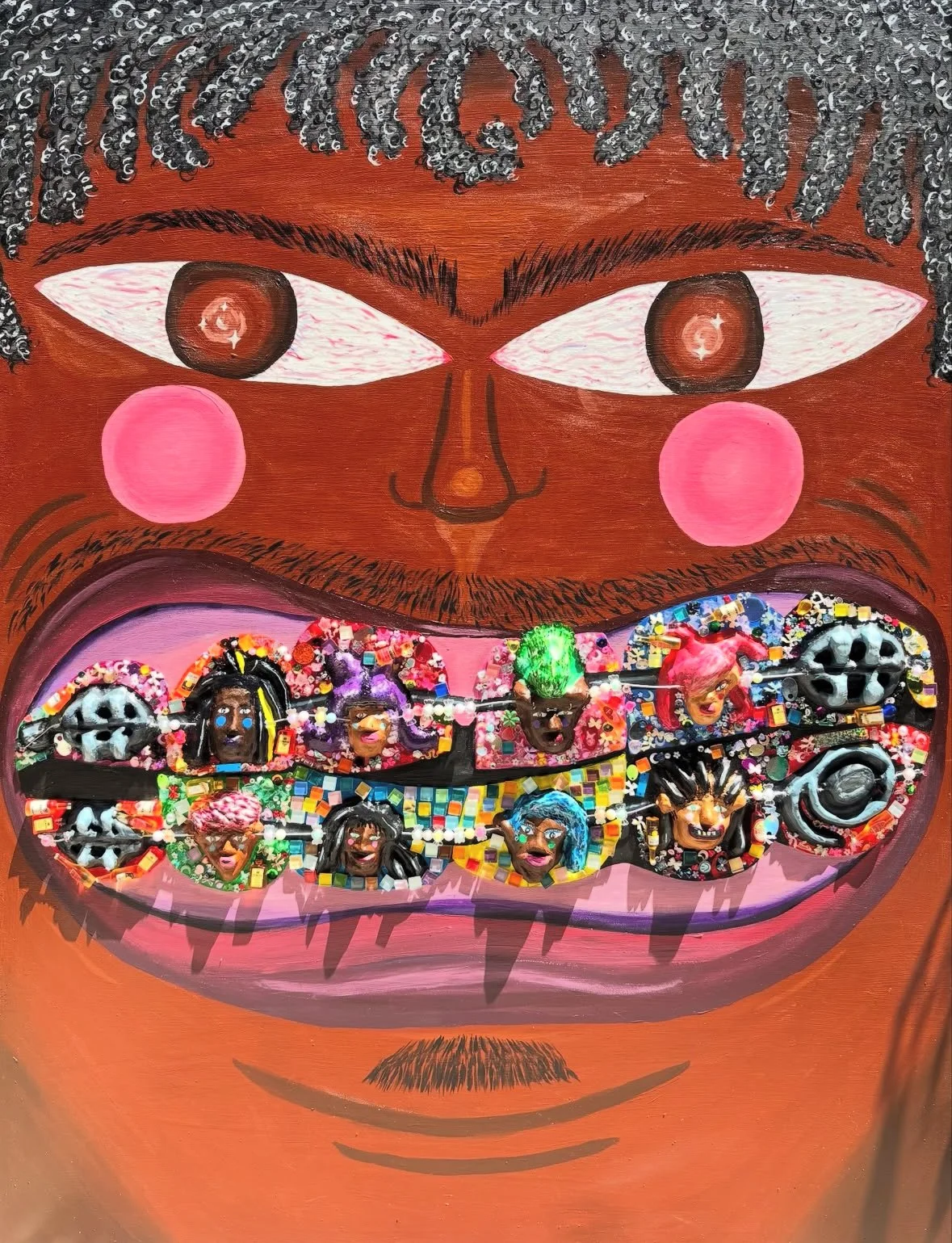 "Yucky Blucky Fruitcake"
38 x 31 in.
Acrylic, Clay, Wire, Beads, & Charms
08/05/25
