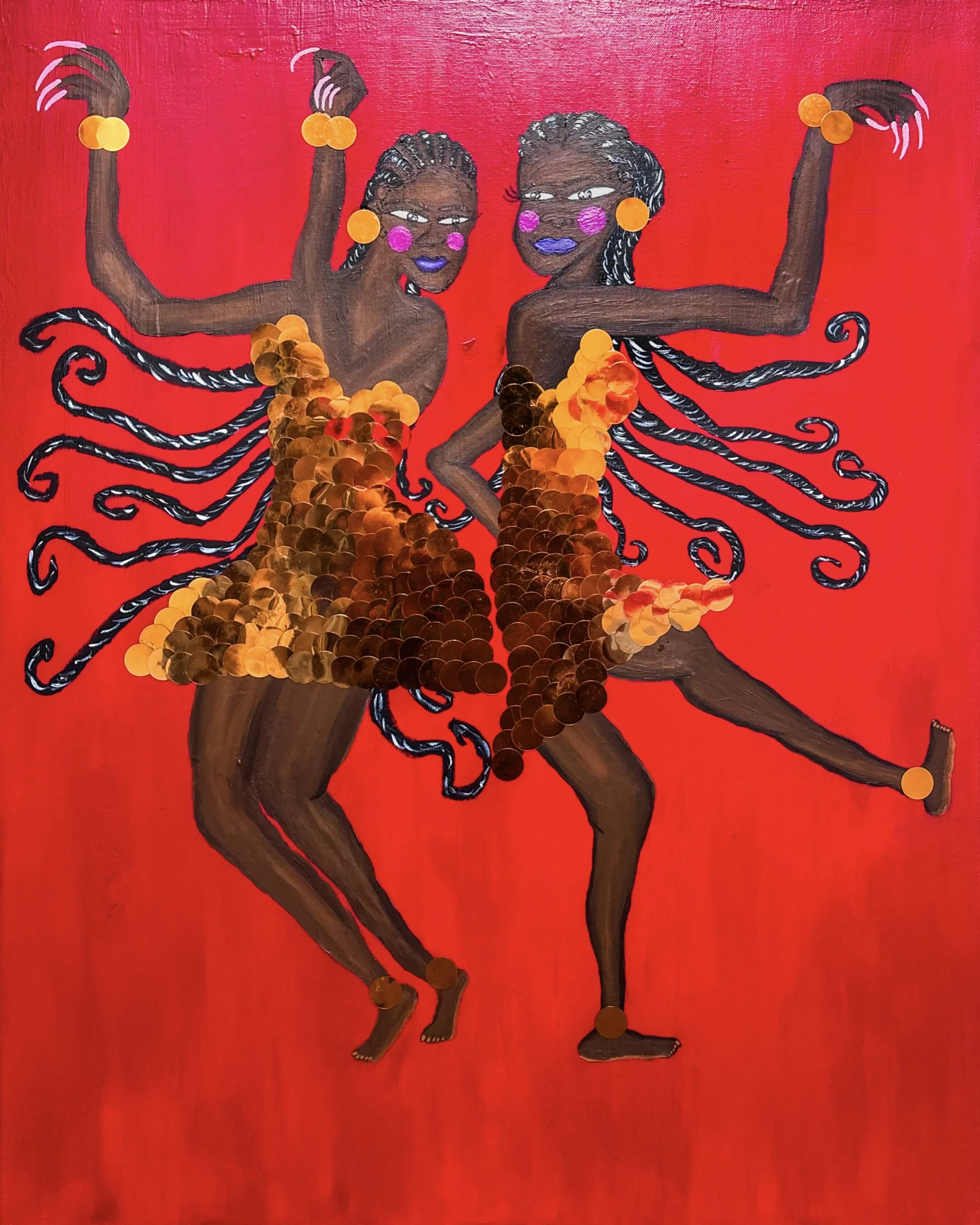 “Dancing Ladies"
24 x 30 in.
Acrylic & Sequins
08/24/26