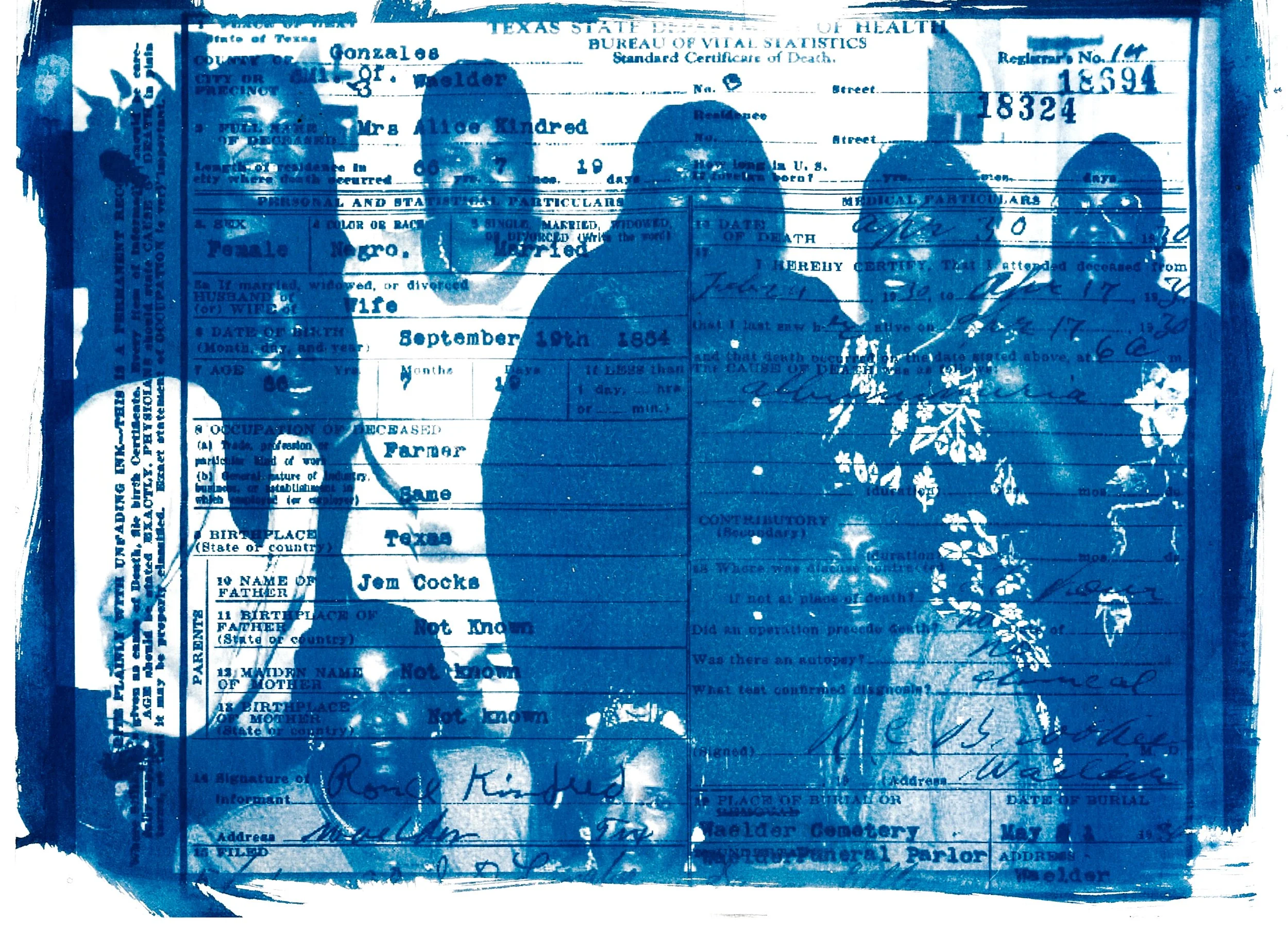 "A Texas Woman's Work"
 9 x 12in.
Cyanotype, Historical Document, Family Photo
09/21/26