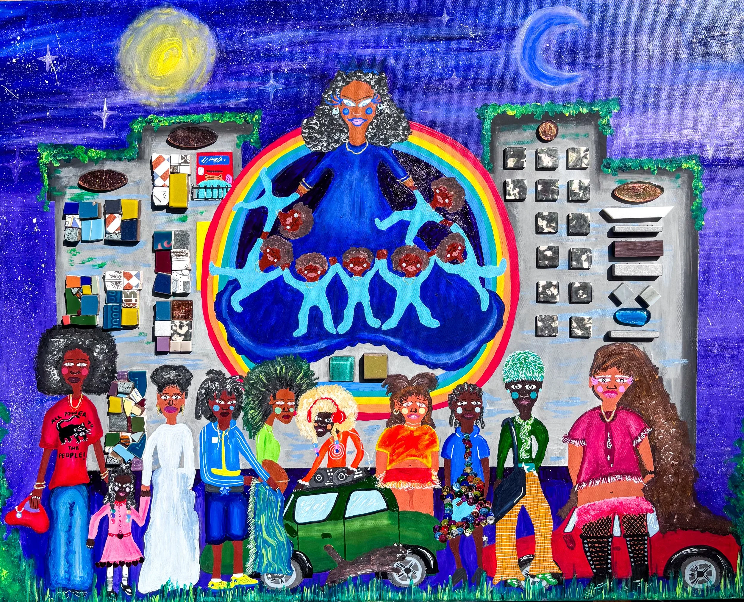 "The Wiz"
 24 x 30 in.
 Acrylic, Gems, & Tile
01/26/26