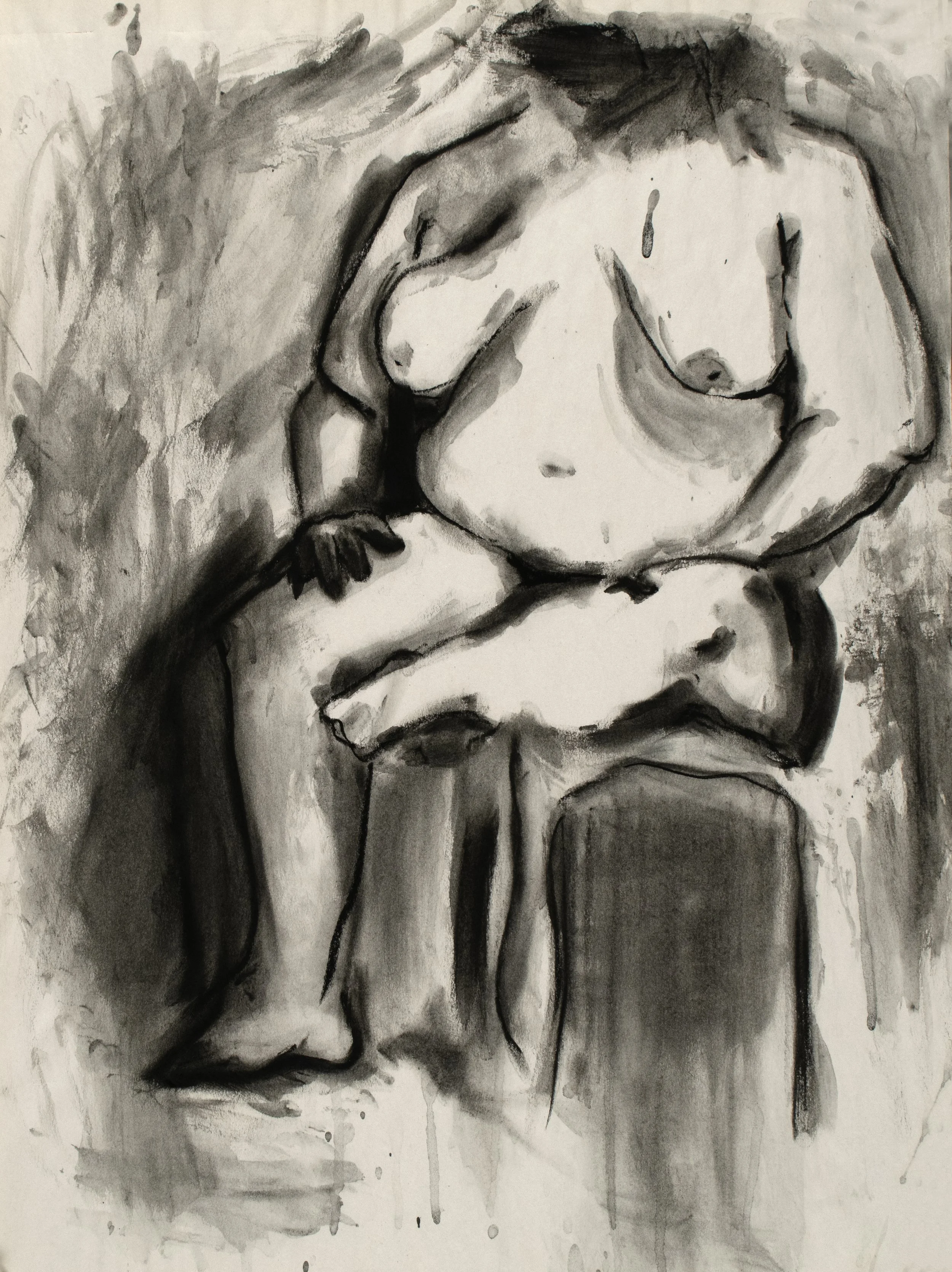 Figure Study, Wet charcoal on newsprint, 24" X 18", 2022