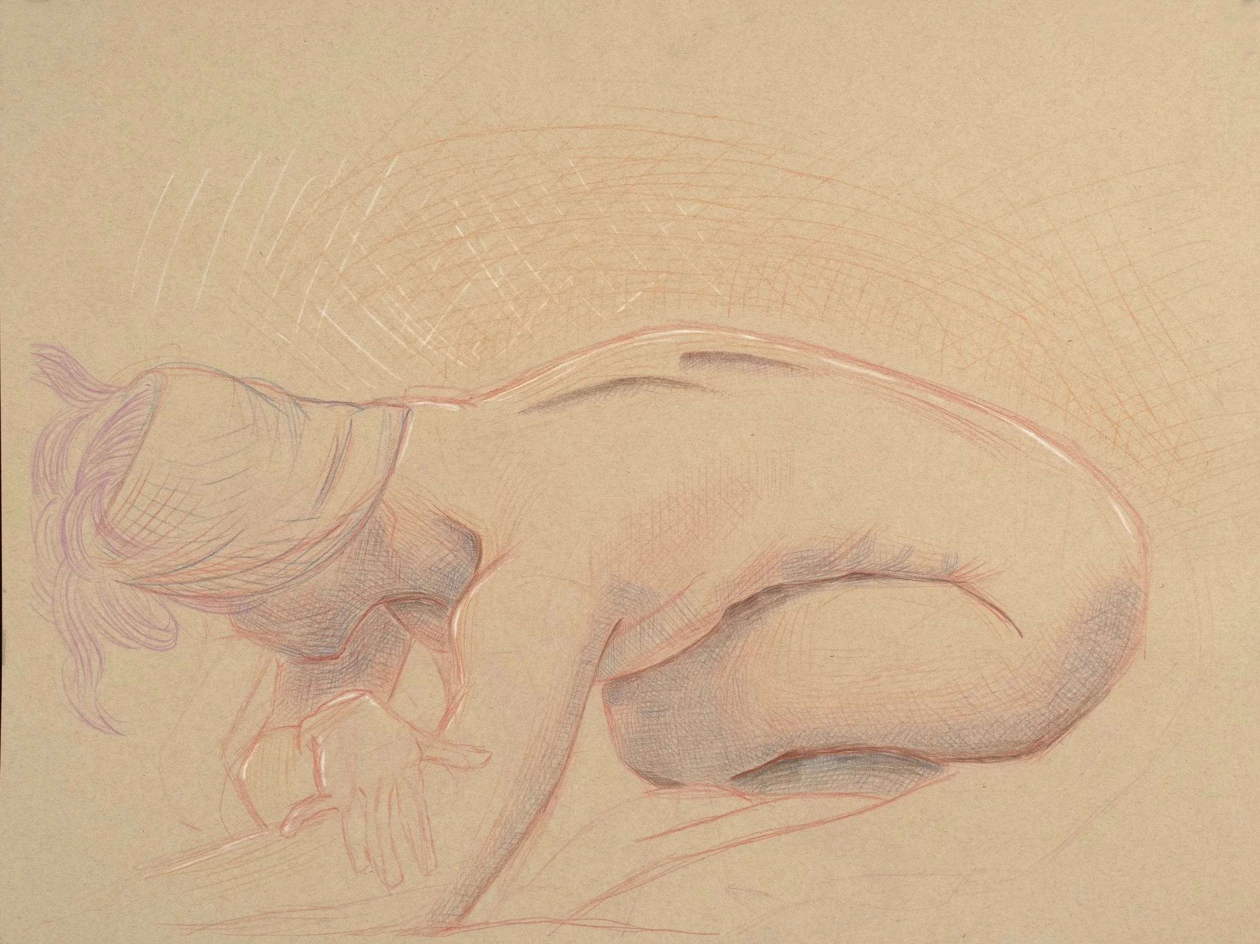 Figure Study, Color pencil on toned paper, 18" X 24", 2022