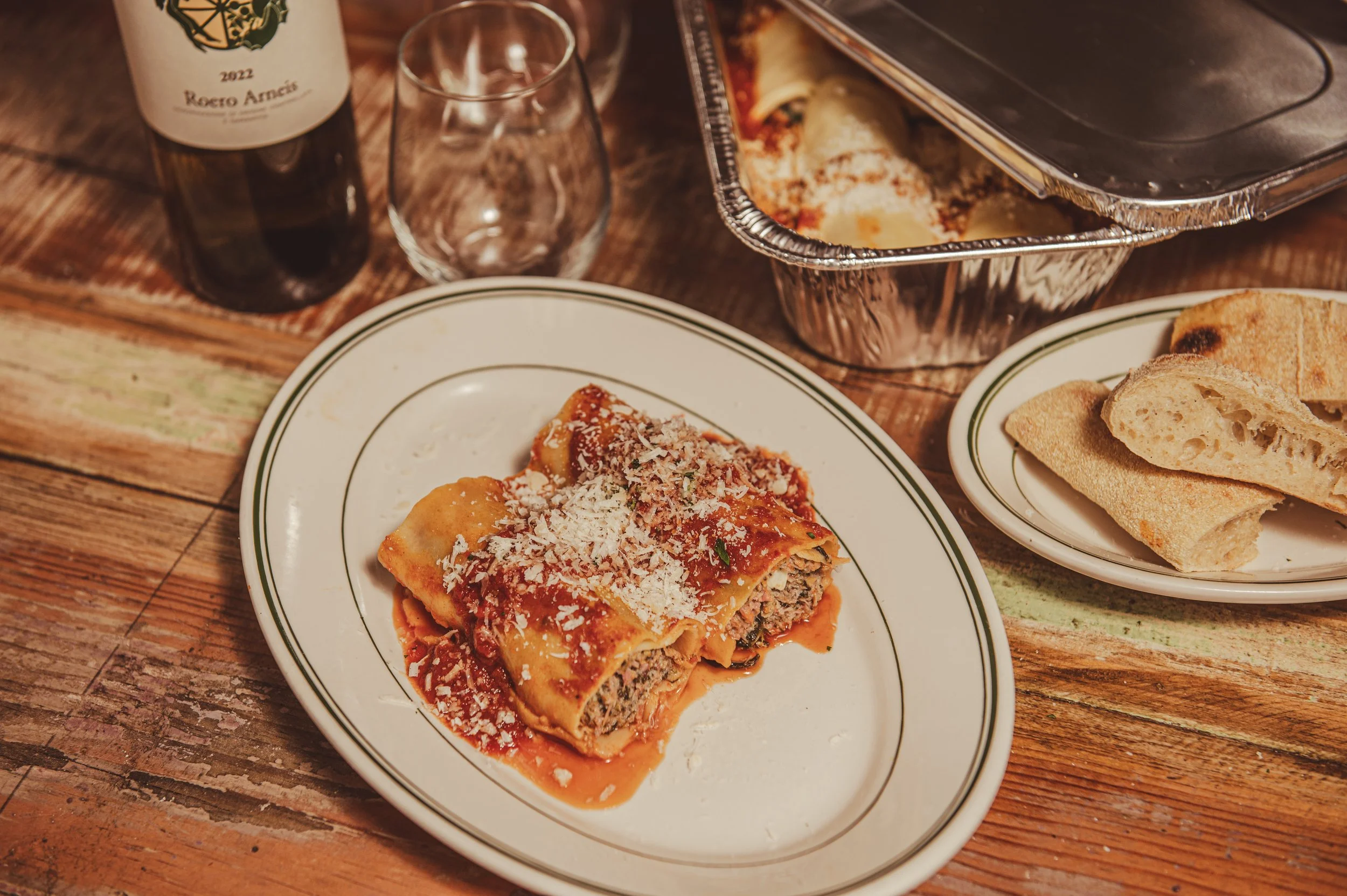 Braised beef canelonni with marinara and grana padano