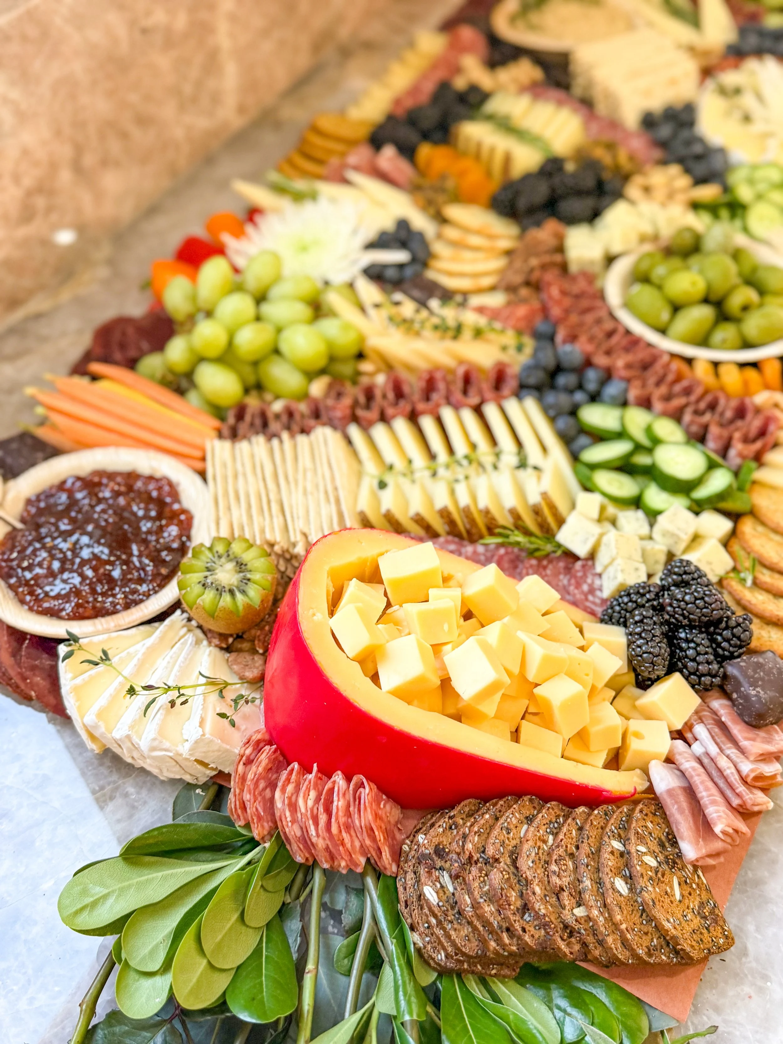 Flat lay charcuterie grazing table