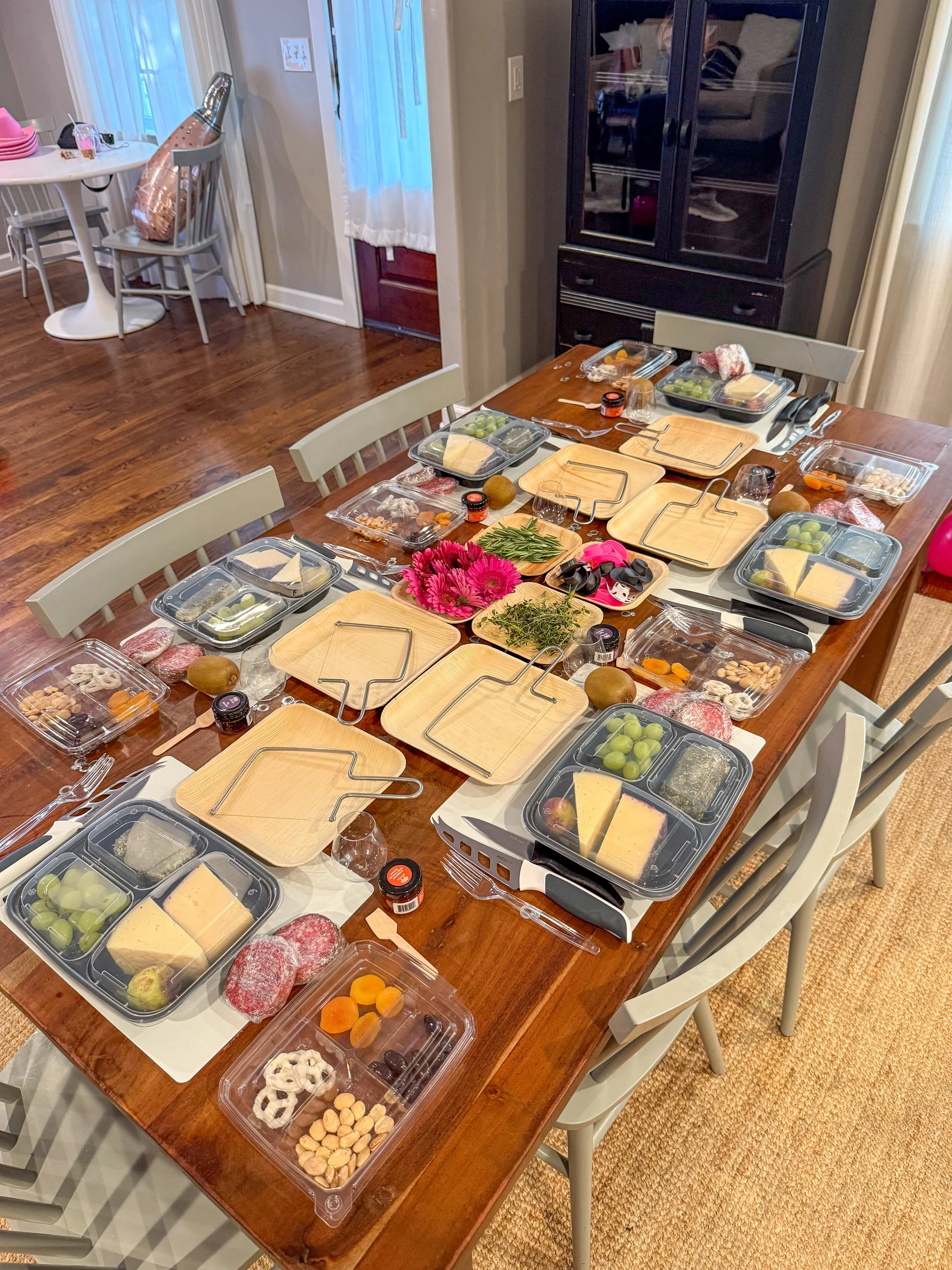 Table showing a setup for a charcuterie workshop. 