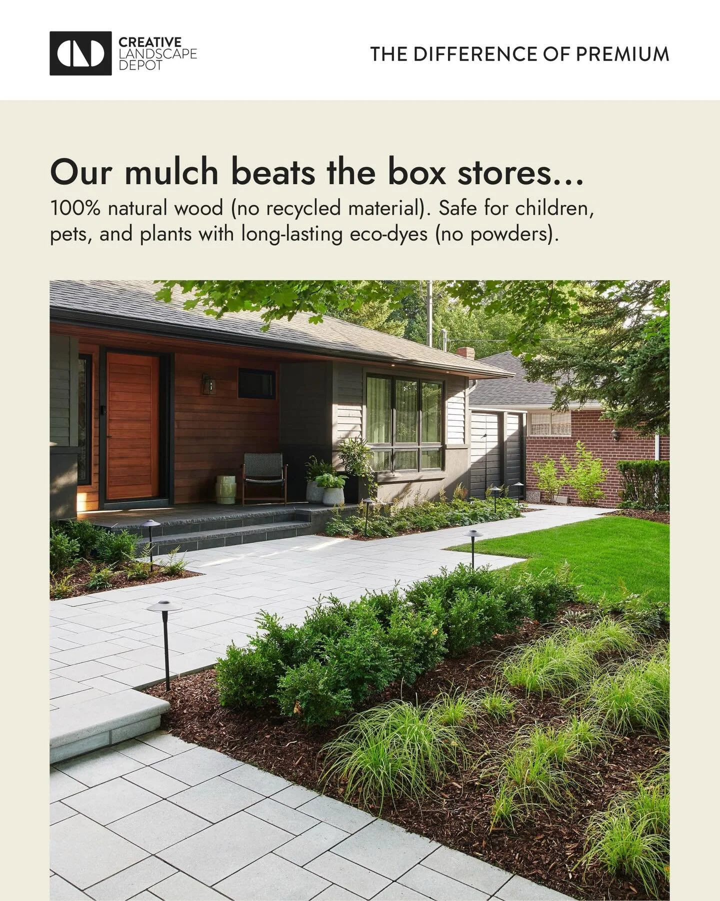 Better mulch, better results🌱
&mdash;
A lot of buyers don&rsquo;t realize that big-box store mulch is often made from recycled scrap wood and construction waste, coated in cheap powders that wash away in the first rain.

We do things differently:

?