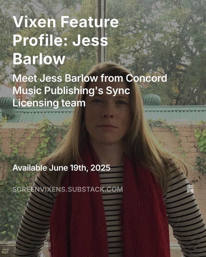 Our next Vixen Feature Profile is Jess Barlow. ⁠
⁠
Jess is Concord Music Publishing's Sync Licensing team where she collaborates with screen professionals to connect their creative vision with the perfect soundtrack.⁠
⁠
Jess says; &quot;Screen produc