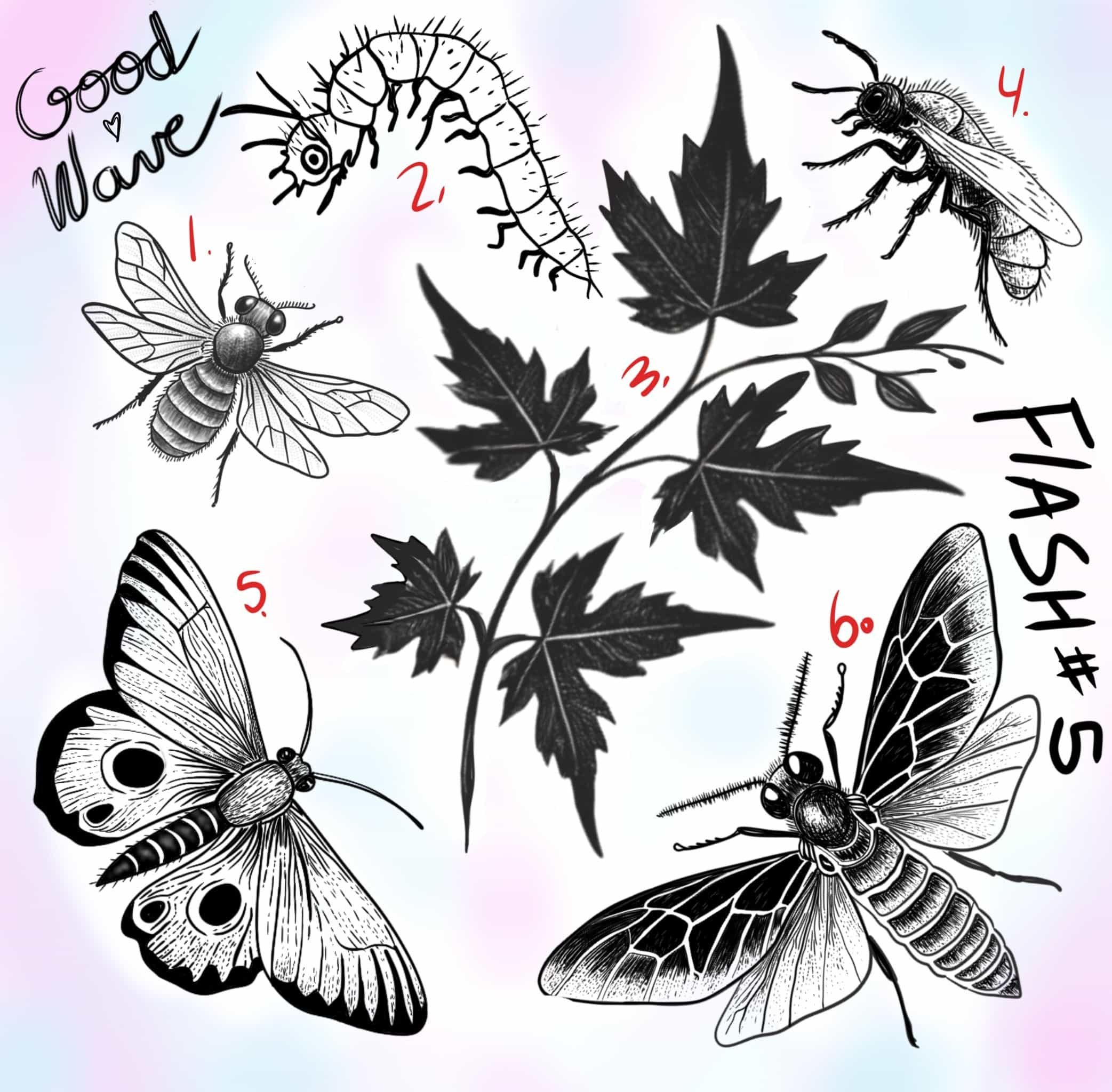 moth bugs maple leaves tattoos