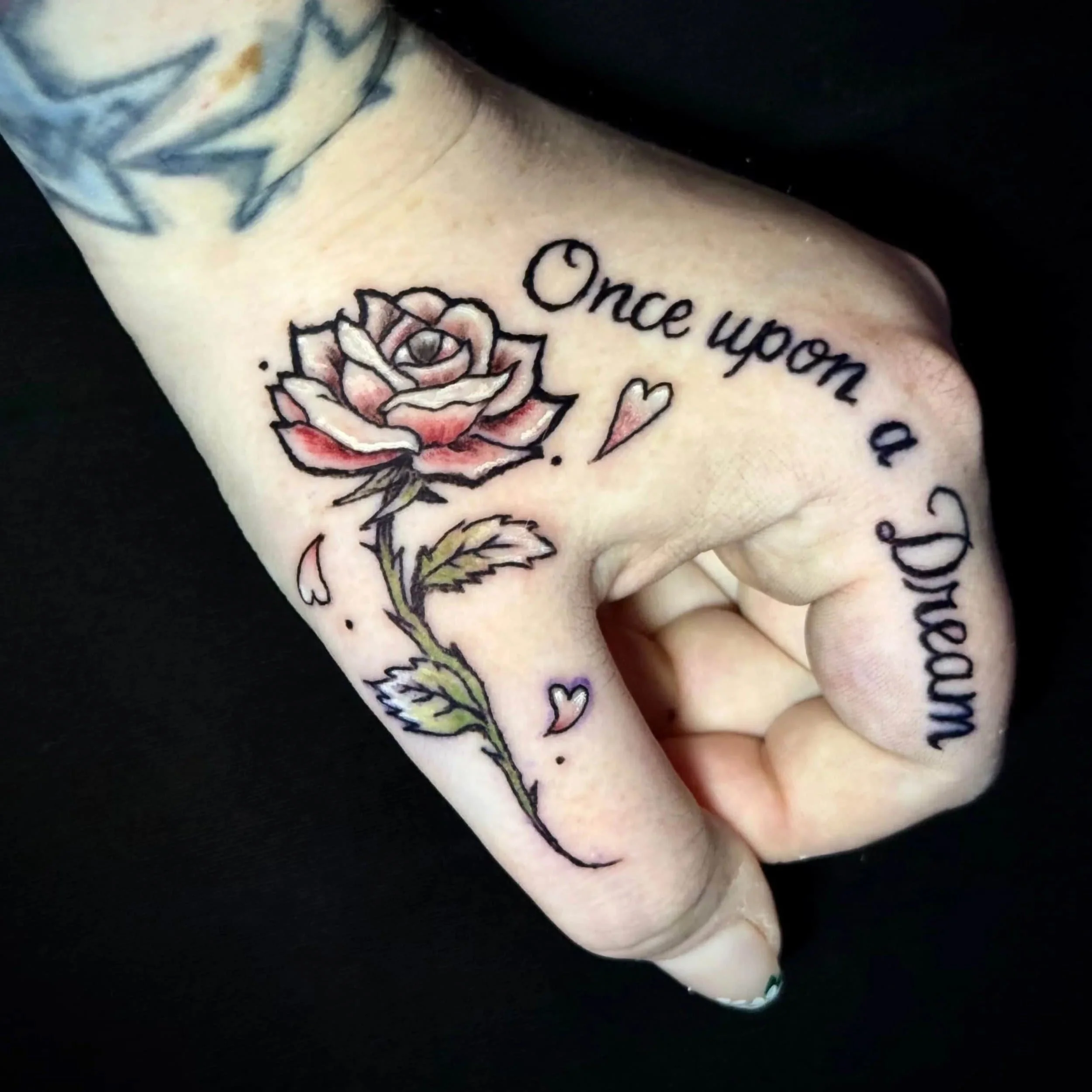 Fredericton Hand tattoo, Color, Script Good Wave Tattoo