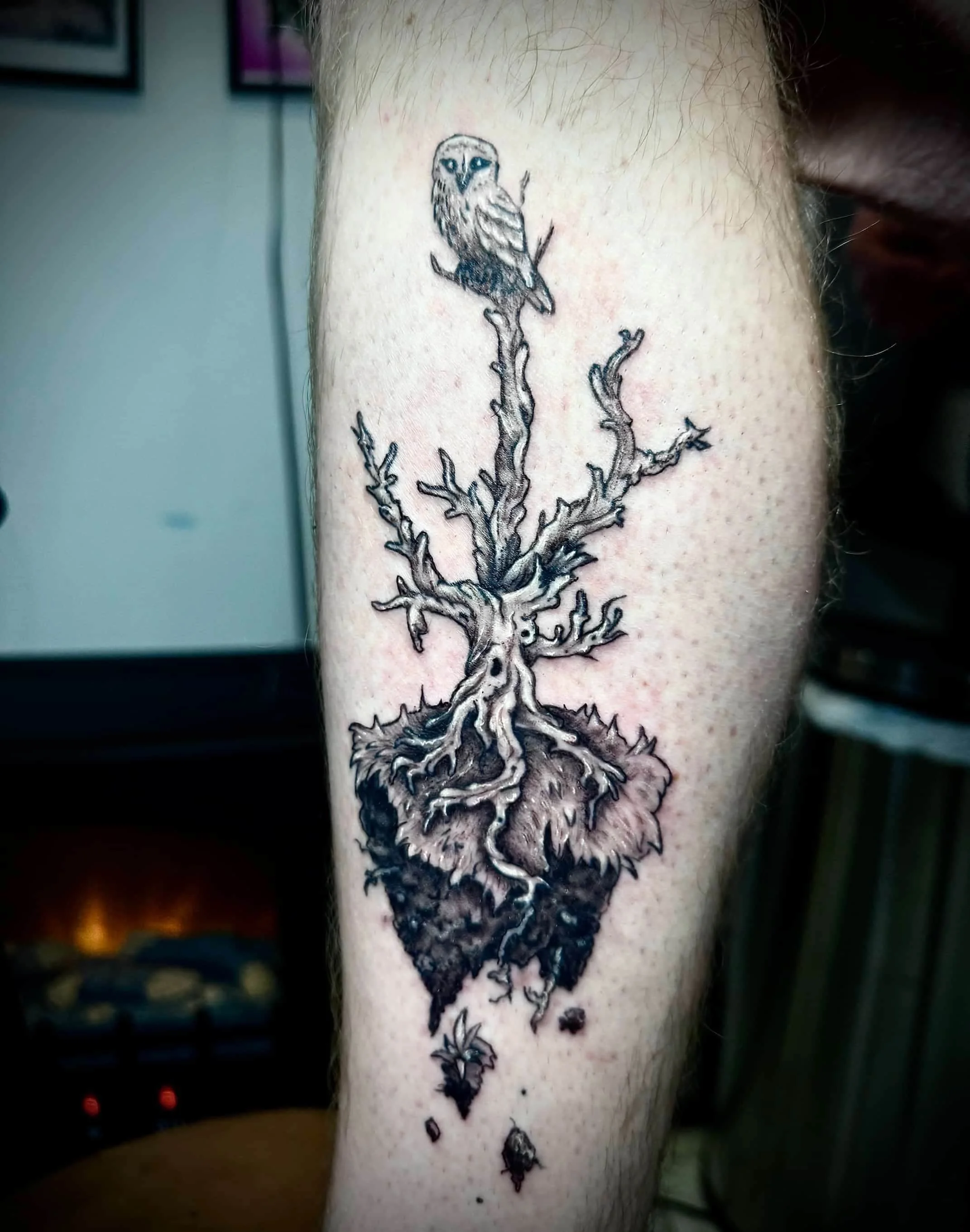 Custom owl tattoo black and grey fredericton. 