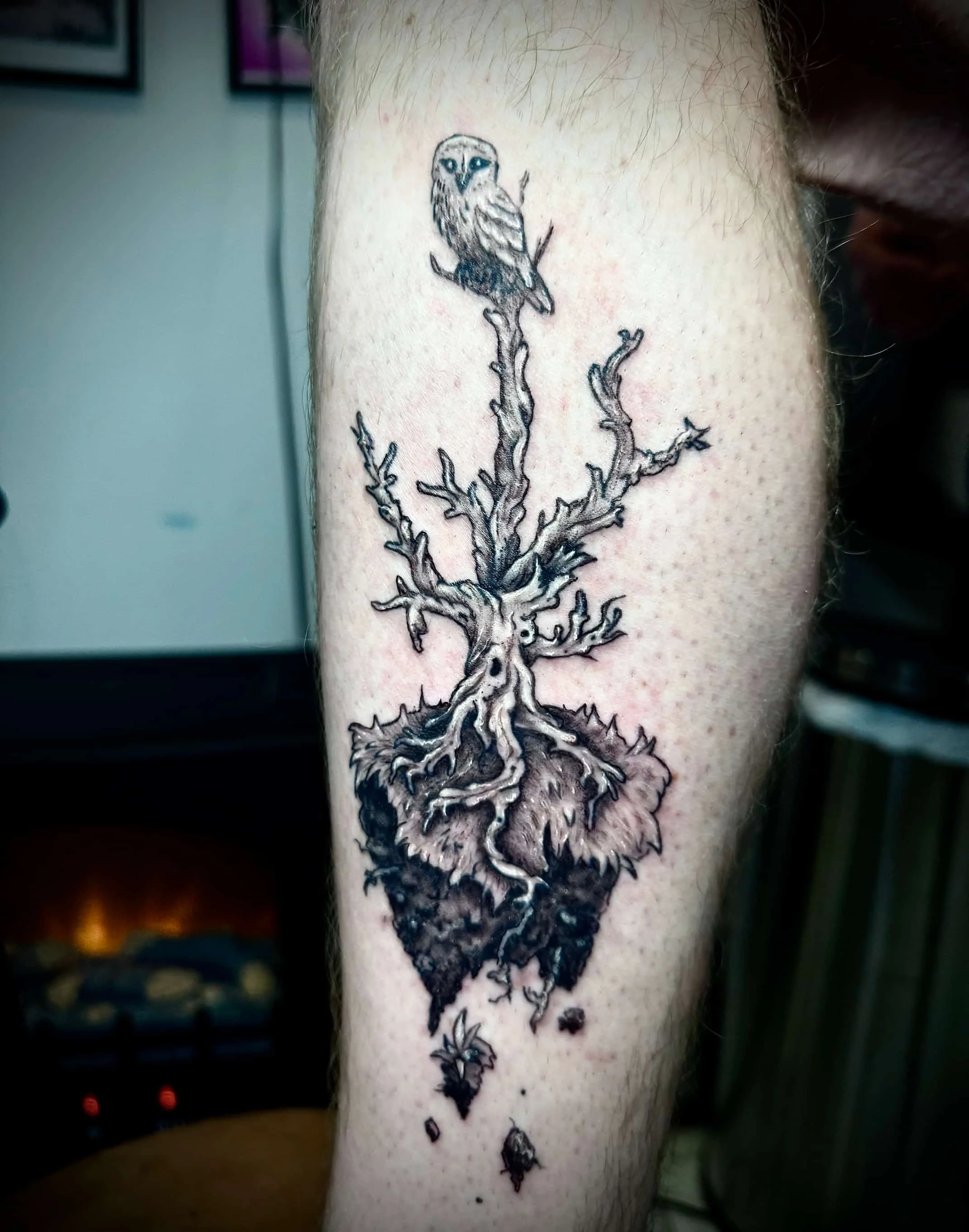 Custom owl tattoo black and grey fredericton. 