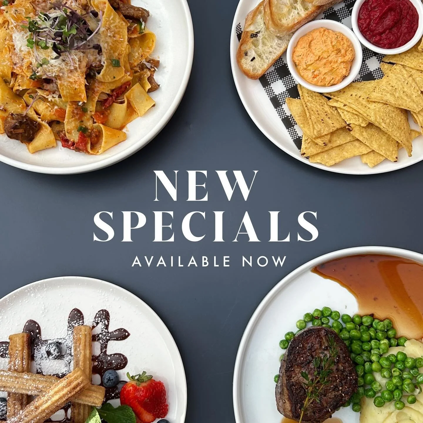 NEW SPECIALS ✨

&bull; Duo of Dips with Ciabatta
&bull; Lamb Ragout Pappardelle
&bull; Eye Fillet with Garlic Mash
&bull; Churros

Call us now to secure your booking 📞