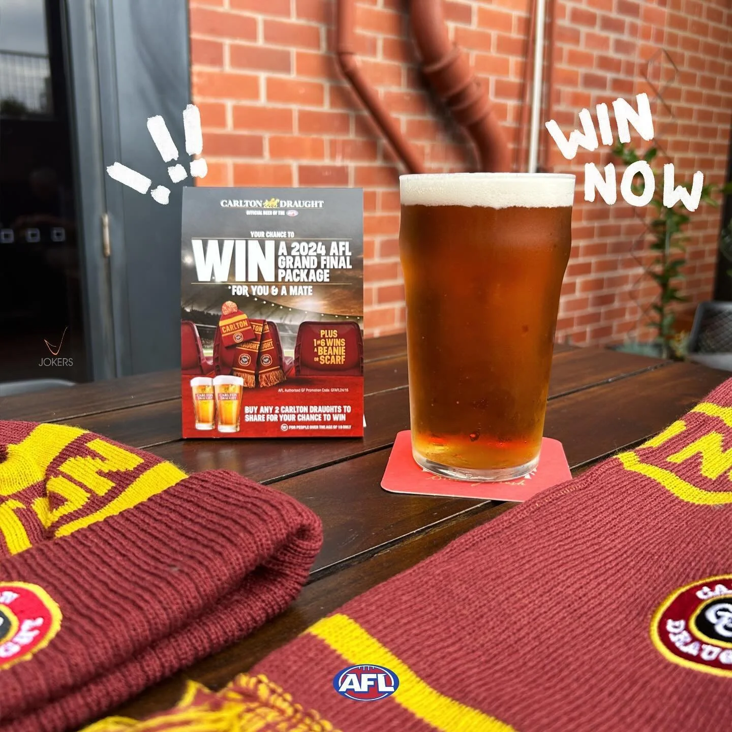 YOUR CHANCE TO WIN!!! 🏆 

A 2024 AFL Grand Final package!

Come into Jokers and purchase 2 Carlton Draughts to enter 🍻 

#carltondrought #afl