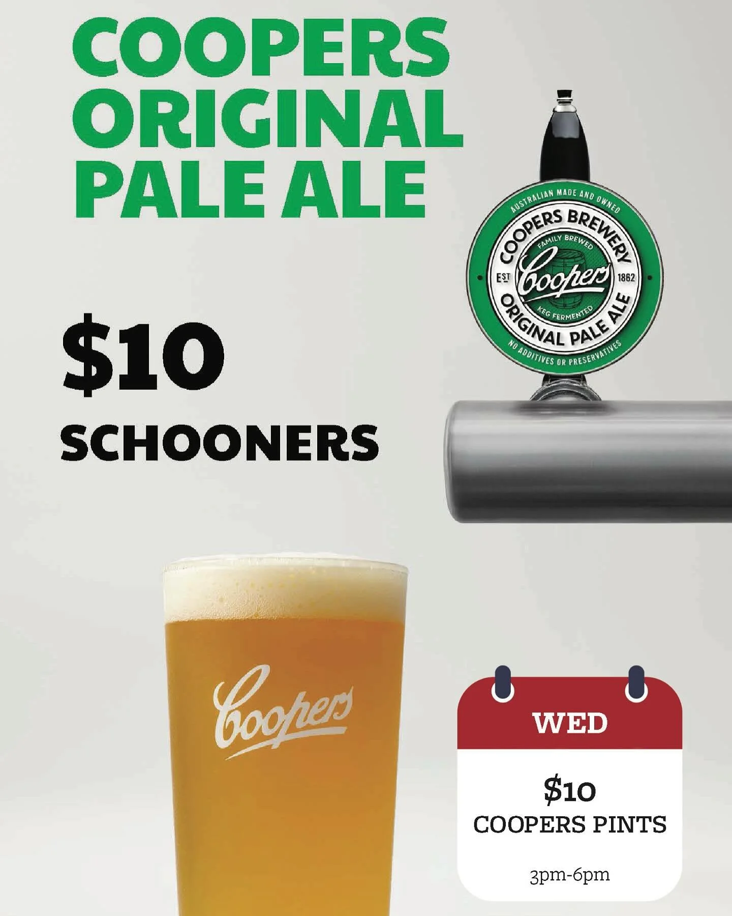 NEW Coopers Pale Ale on tap! Enjoy $10 schooners of this latest addition every day, as well as $10 Coopers pints on Wednesdays from 3pm&mdash;6pm

#jokers #jokersonryrie #jokersgeelong #pubsgeelong #barsgeelong #dinnergeelong #mealsgeelong #lunchgeel