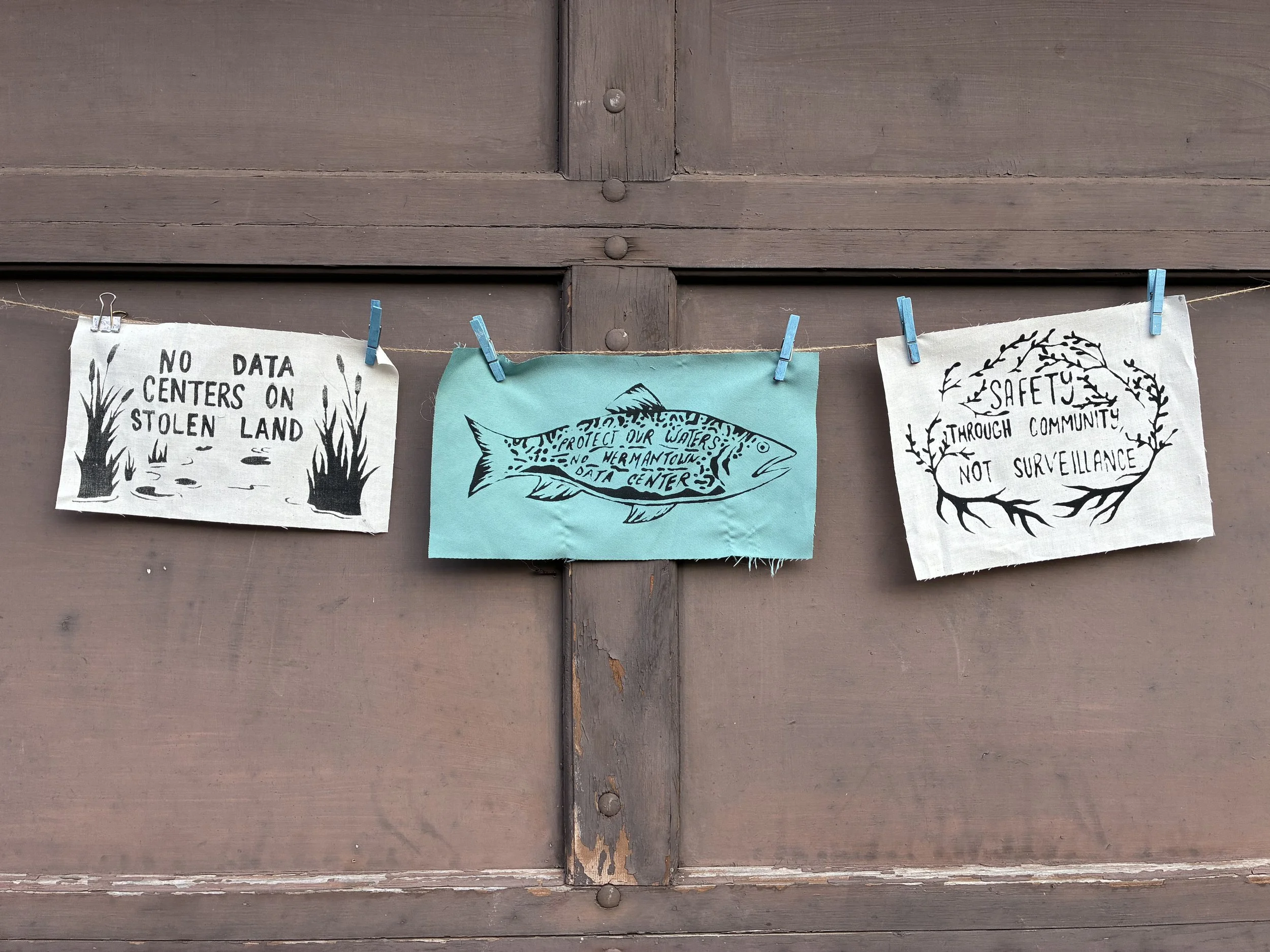 2026 - Screenprinted Patches for Northwoods Against Surveillance's Week of Action Against Big Tech
