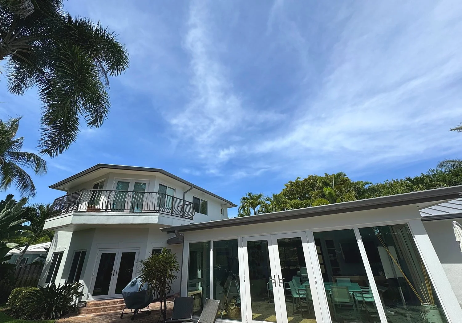 Seamless gutters on a waterfront contemporary home in Fort Lauderdale