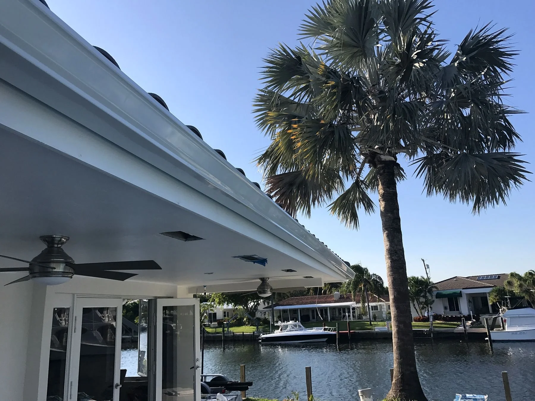 Seamless gutters installed on a Key Biscayne home near the water