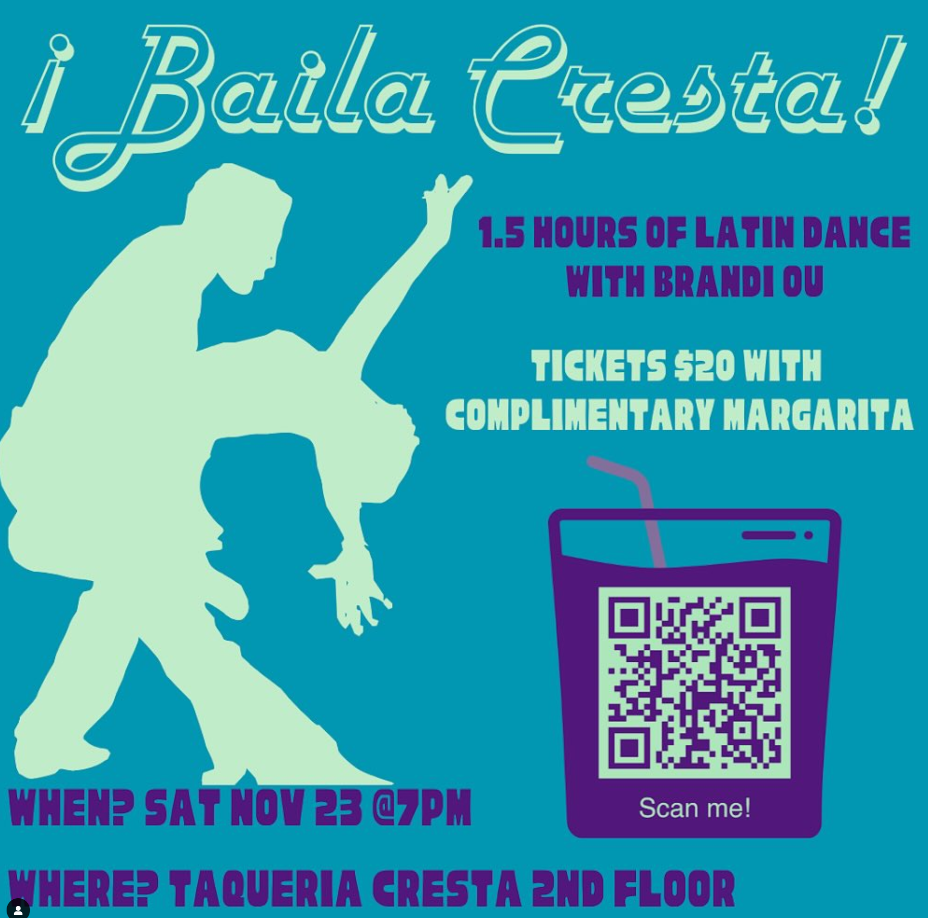 Latin Dance Class & Happy Hour @ Taqueria Cresta