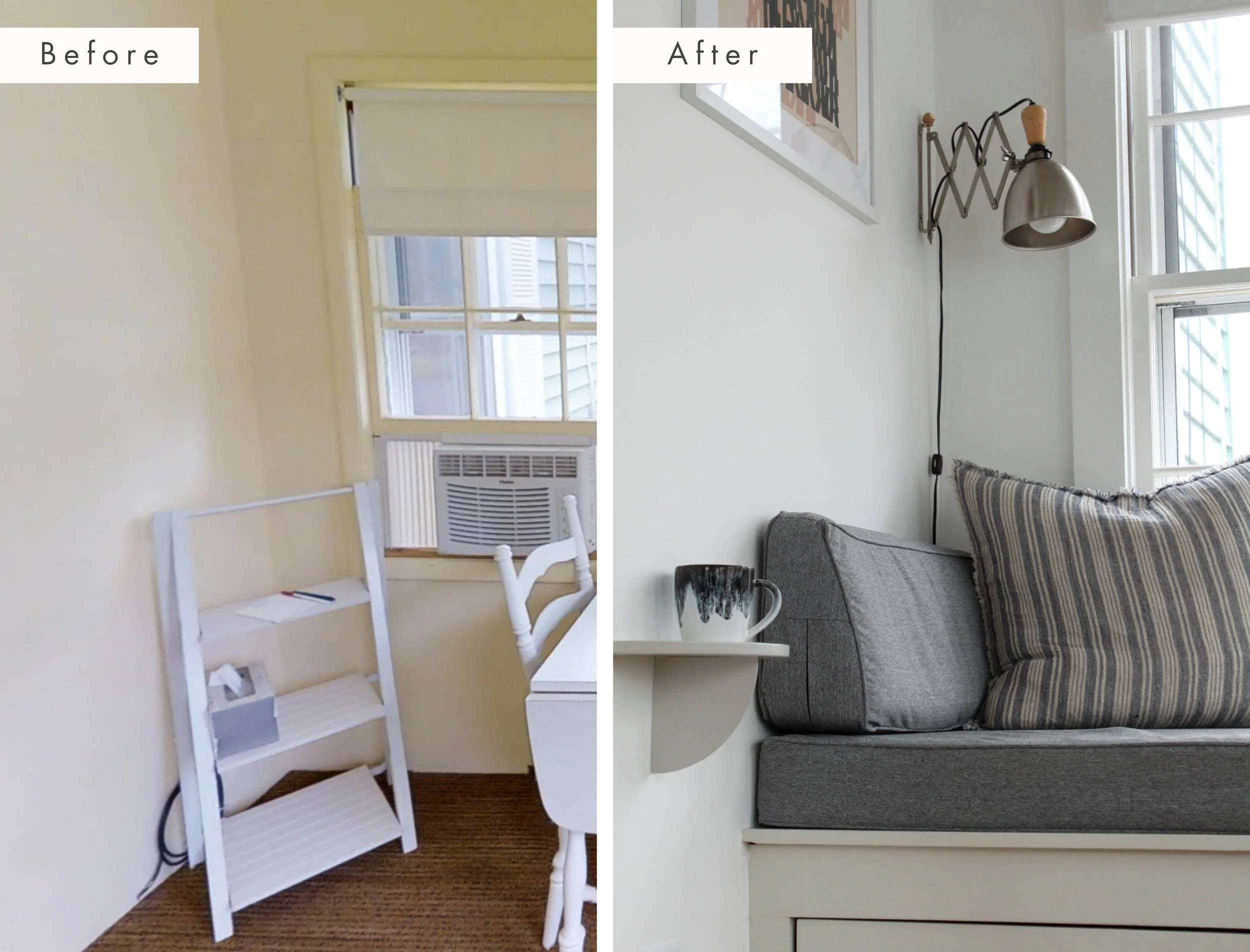 adding a built in storage bench for lounging in window seat