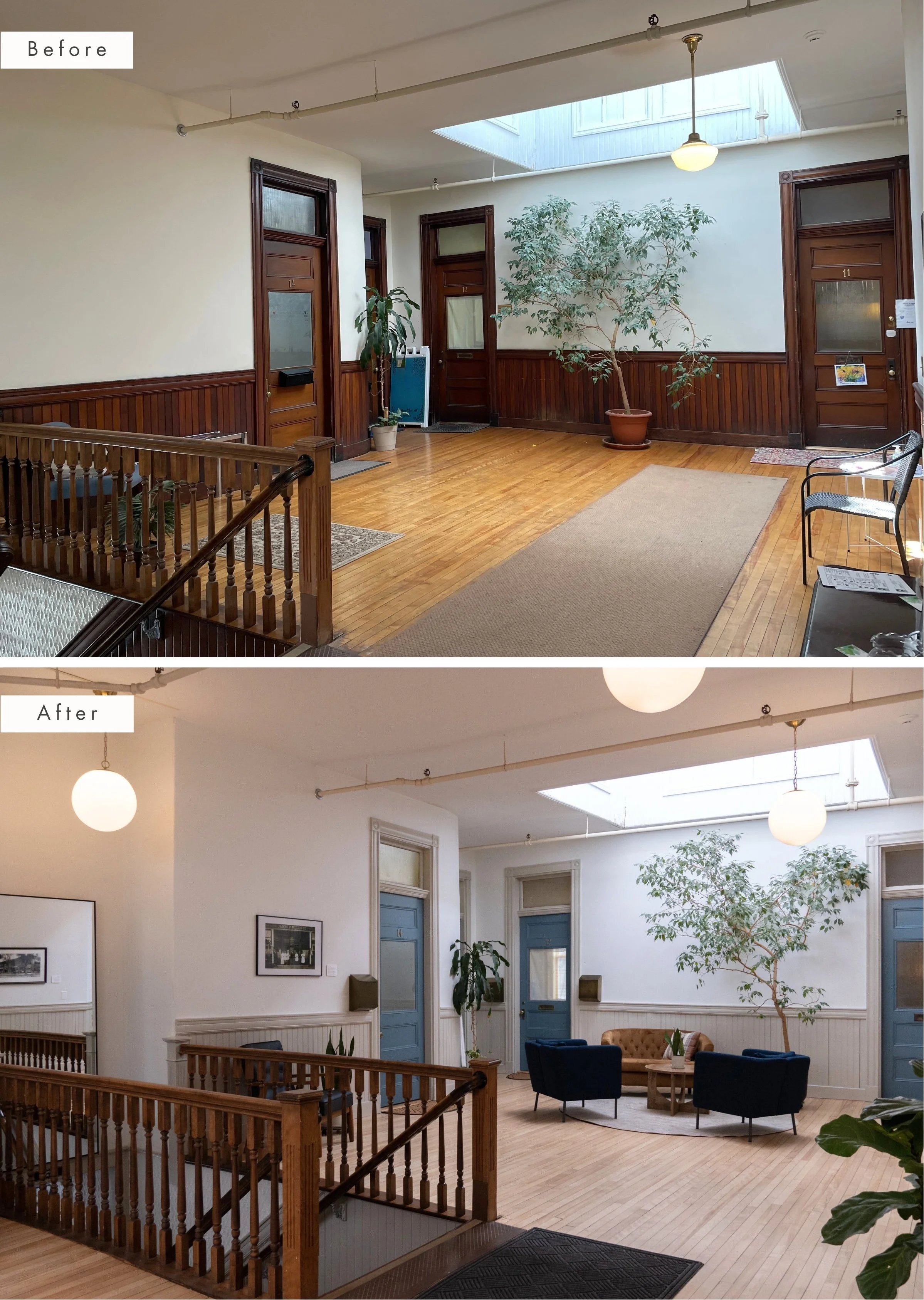 redesign of a office lobby in old building in brunswick maine