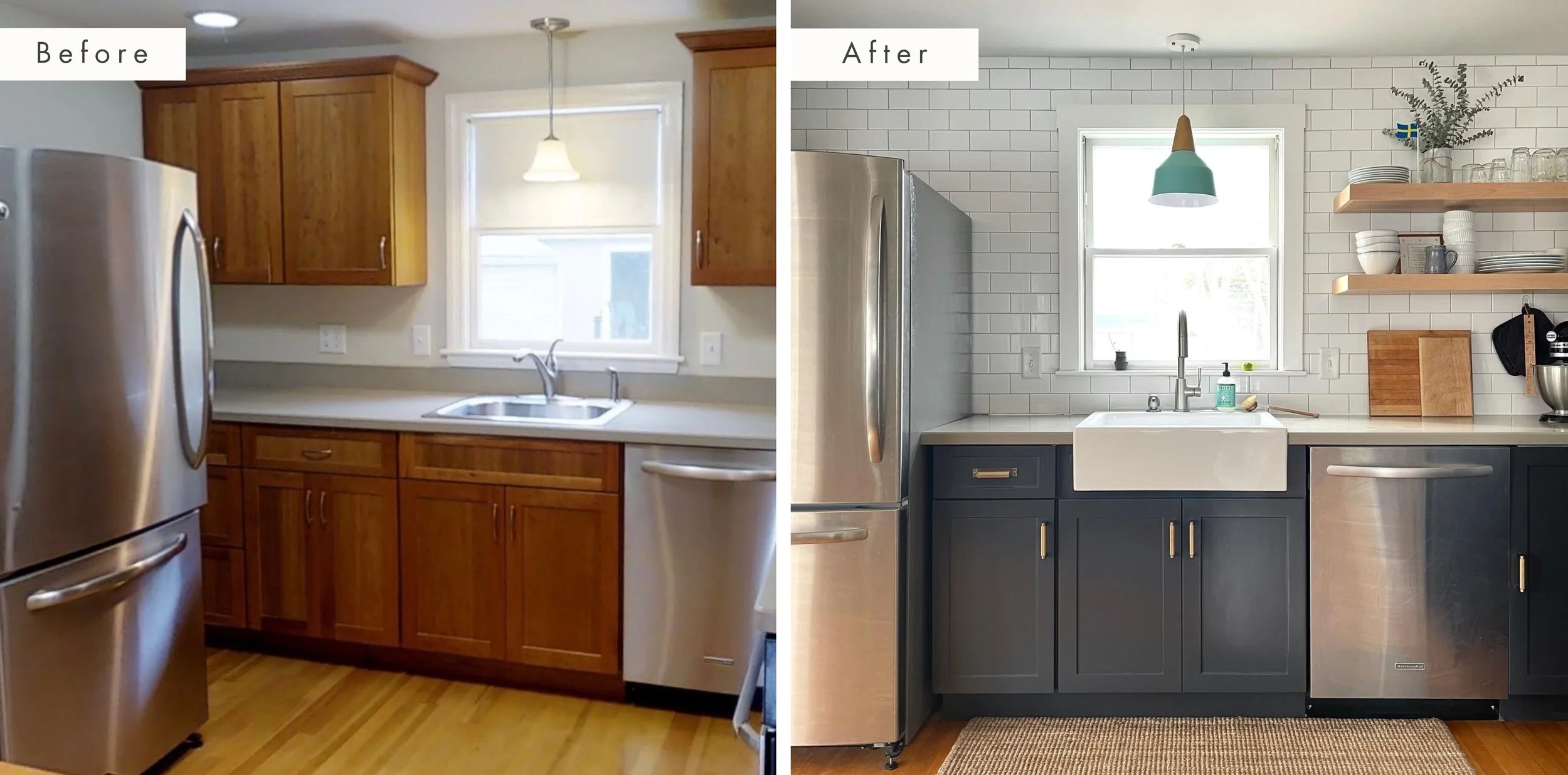 cost effective small kitchen makeover with painted cabinet doors