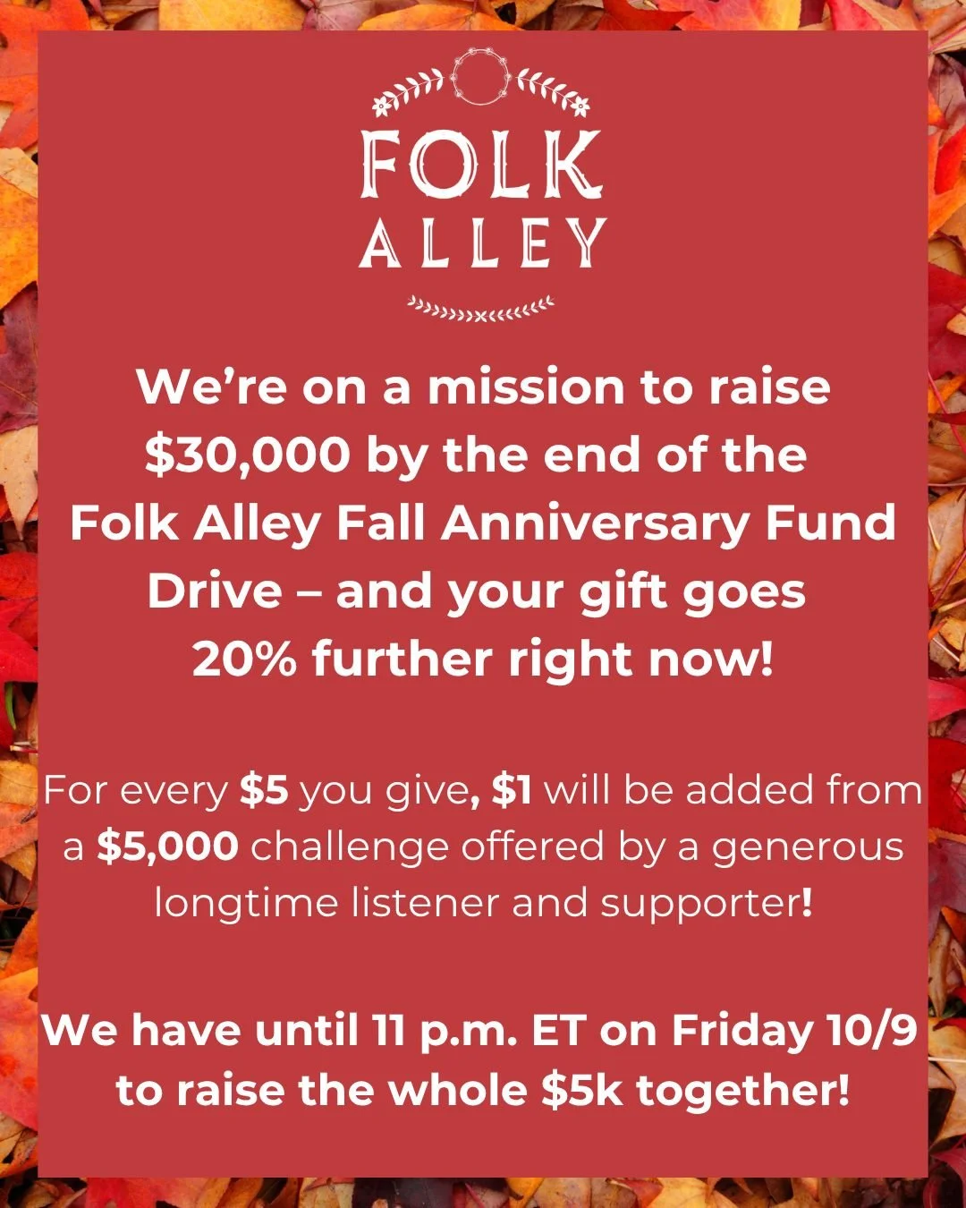 Exciting - and daunting - and exciting news! A longtime listener and supporter has set us up to end this year's Fall Anniversary Fund Drive in a celebration if we can all come together over the next week. [[🔗💸in bio]]

Through your incredible gener