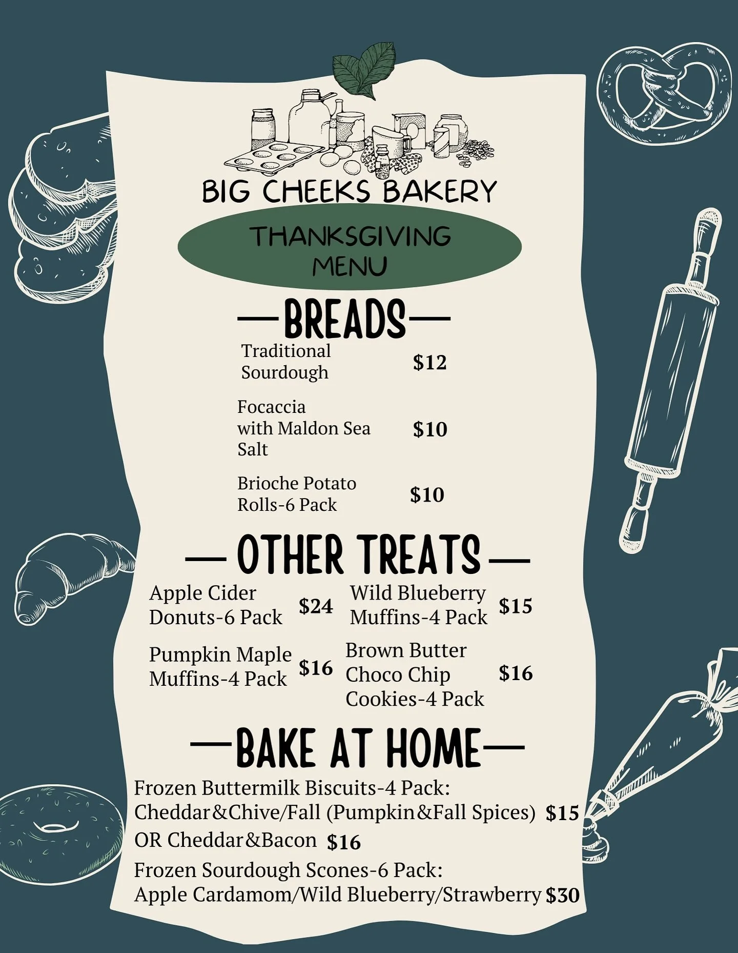 Thanksgiving preorder menu is here!!!

The details:
Pickup will be on Thanksgiving morning, 11/27, from 8am-10am, in front of @findingsflea 
If you need to pickup earlier than the pickup day/time shoot me a DM, no promises, but I can see what I can d