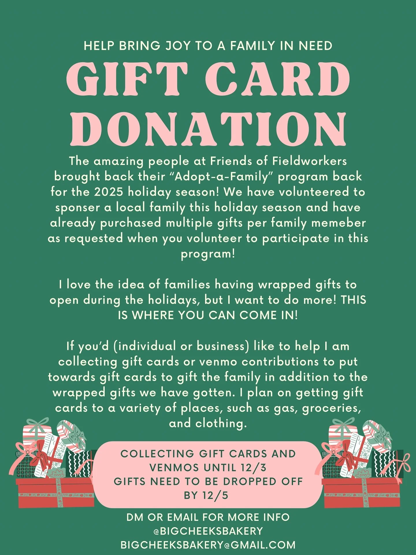 If you&rsquo;d like to help a family in need this holiday season, this is a great way! Let&rsquo;s make this family&rsquo;s holidays and new year bright!
My hope is to set them up with extra gift cards so that, in addition to wrapped gifts to open, t